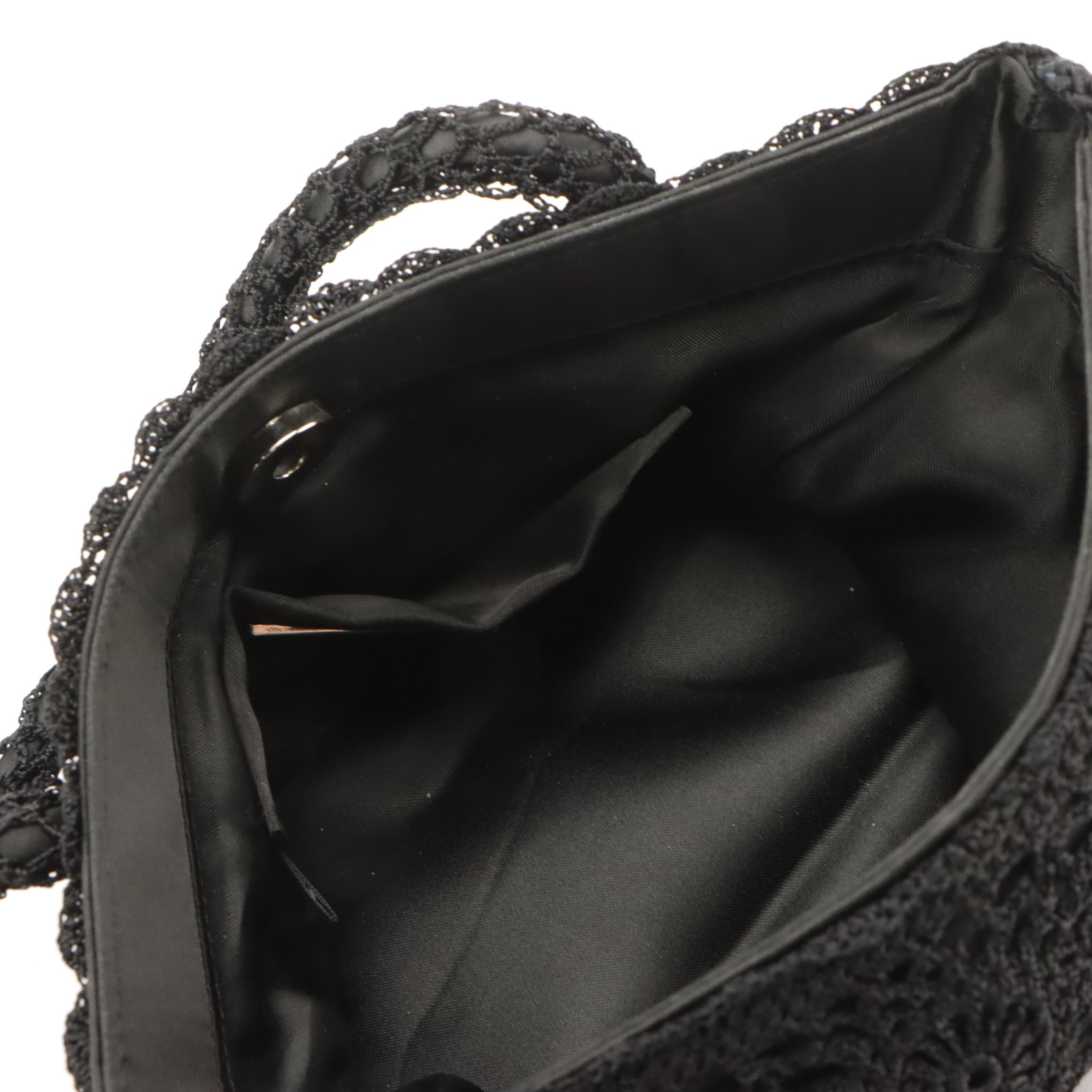 Preston & York Crochet and Other Black Satin Handbags with Beaded Clutch