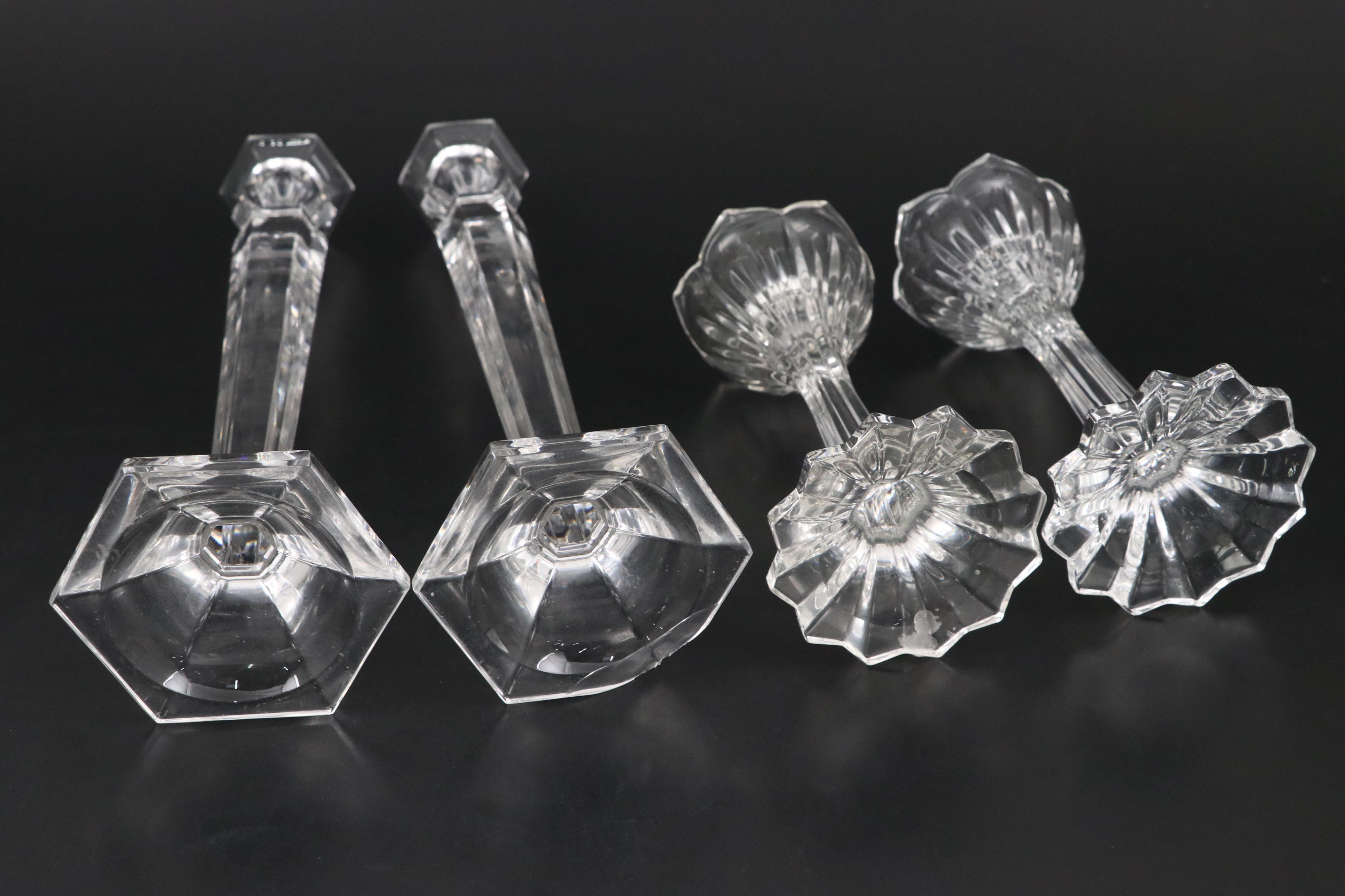 Gorham "Lotus" Crystal Bowl and Candlesticks with Candle Holder and Candlesticks