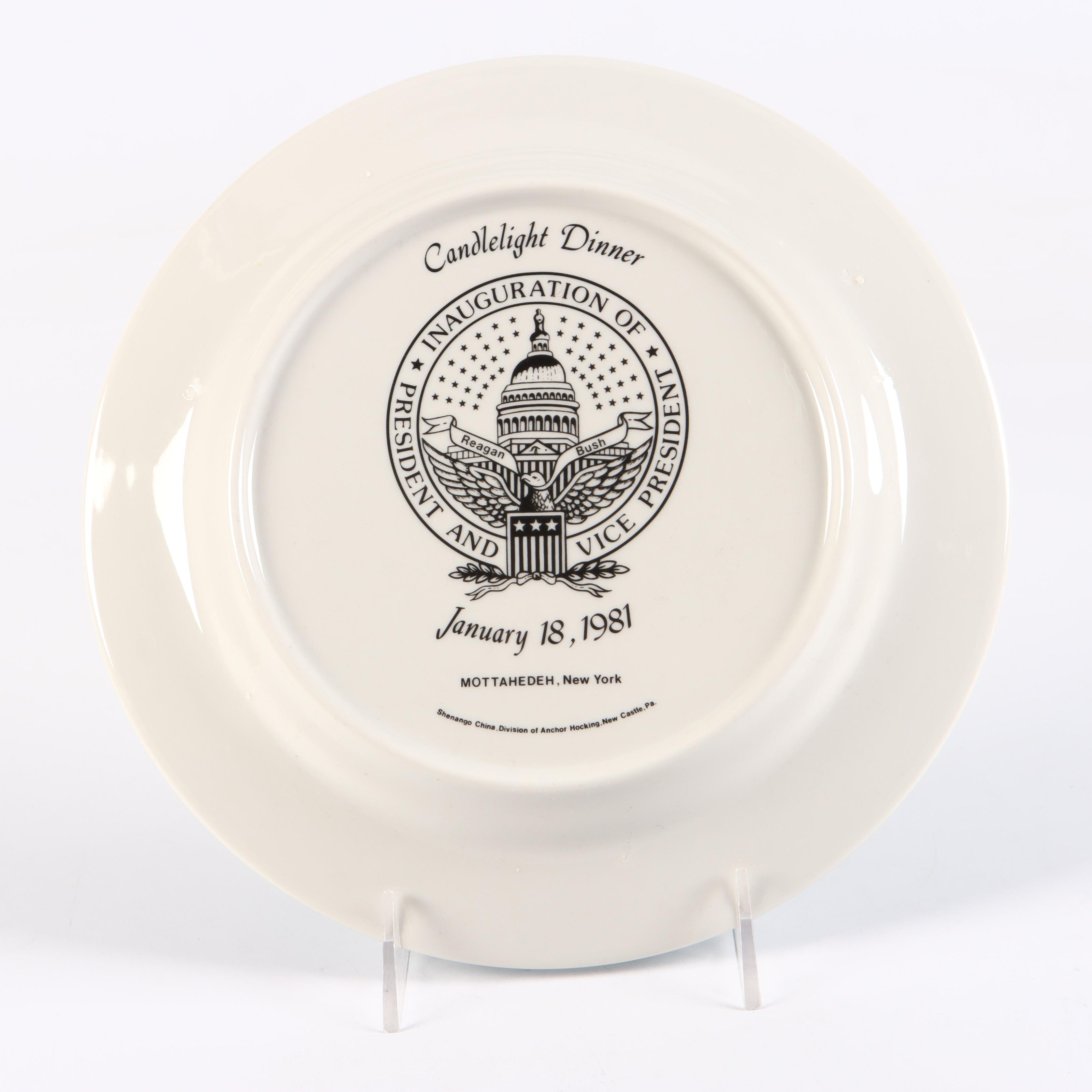 Inauguration "Candlelight Dinner" Anchor Hocking Ceramic Plate, 1981