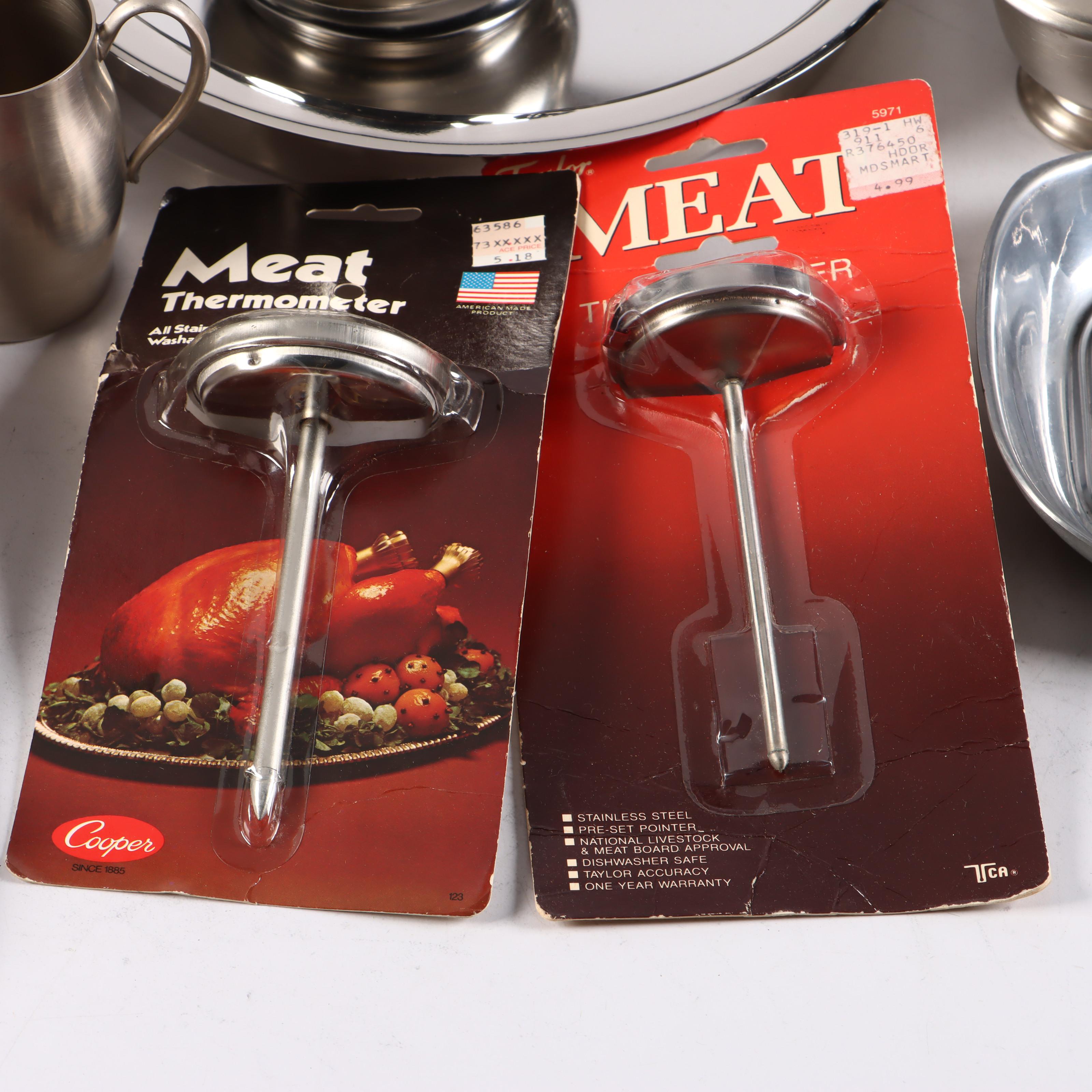 Pewter Bread Basket and Napkin Rings with Other Cook and Tableware