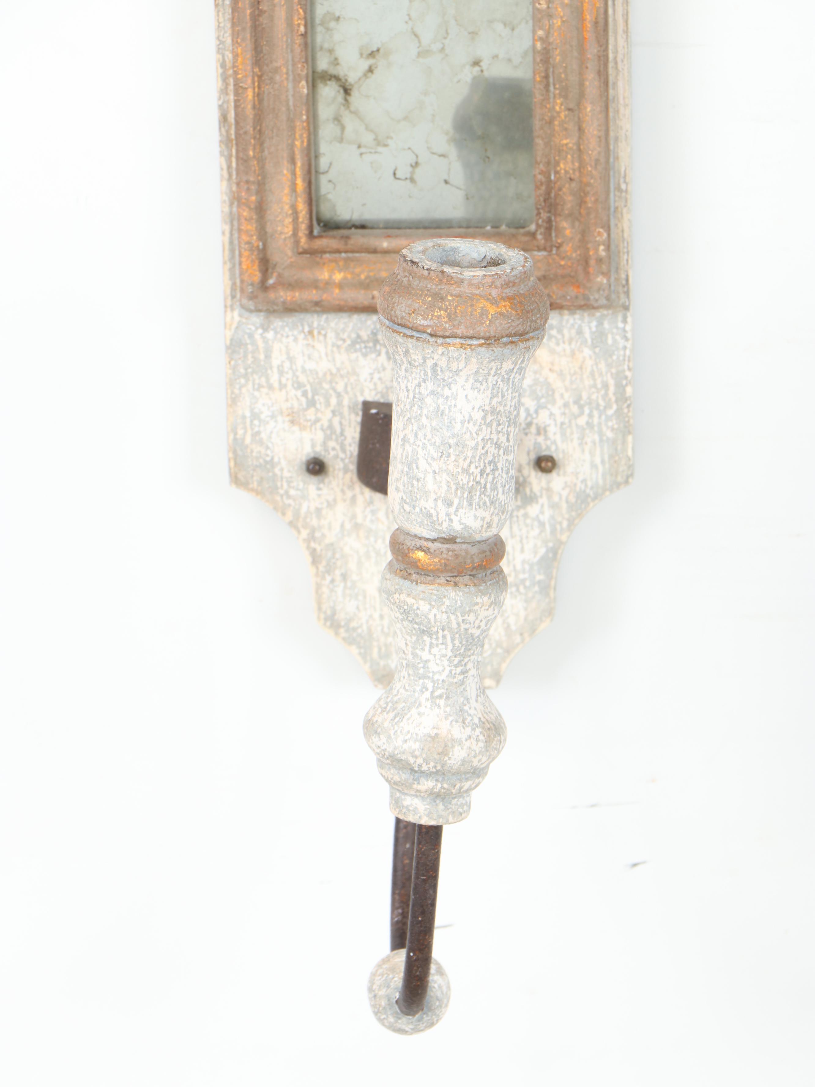 Florentine Style Painted Wood Mirror Back Electric Candle Sconces