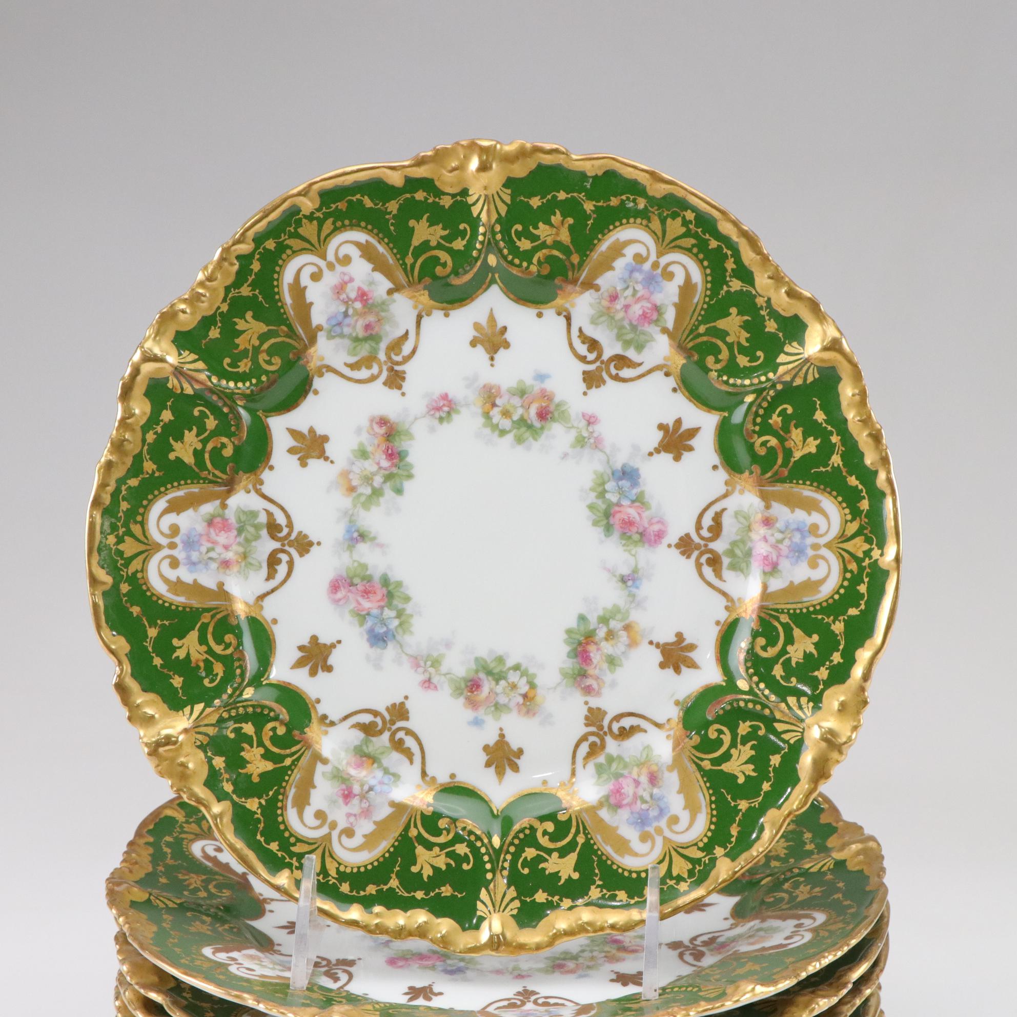 Jean Pouyat Porcelain Luncheon Plates for Wright-Kay &Co, Early 20th Century