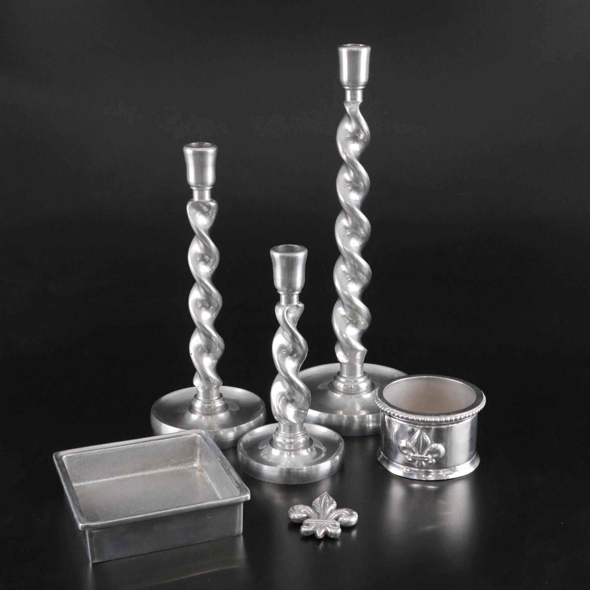 Arthur Court Barley Twist Aluminum Candle Sticks with Mariposa Accessories