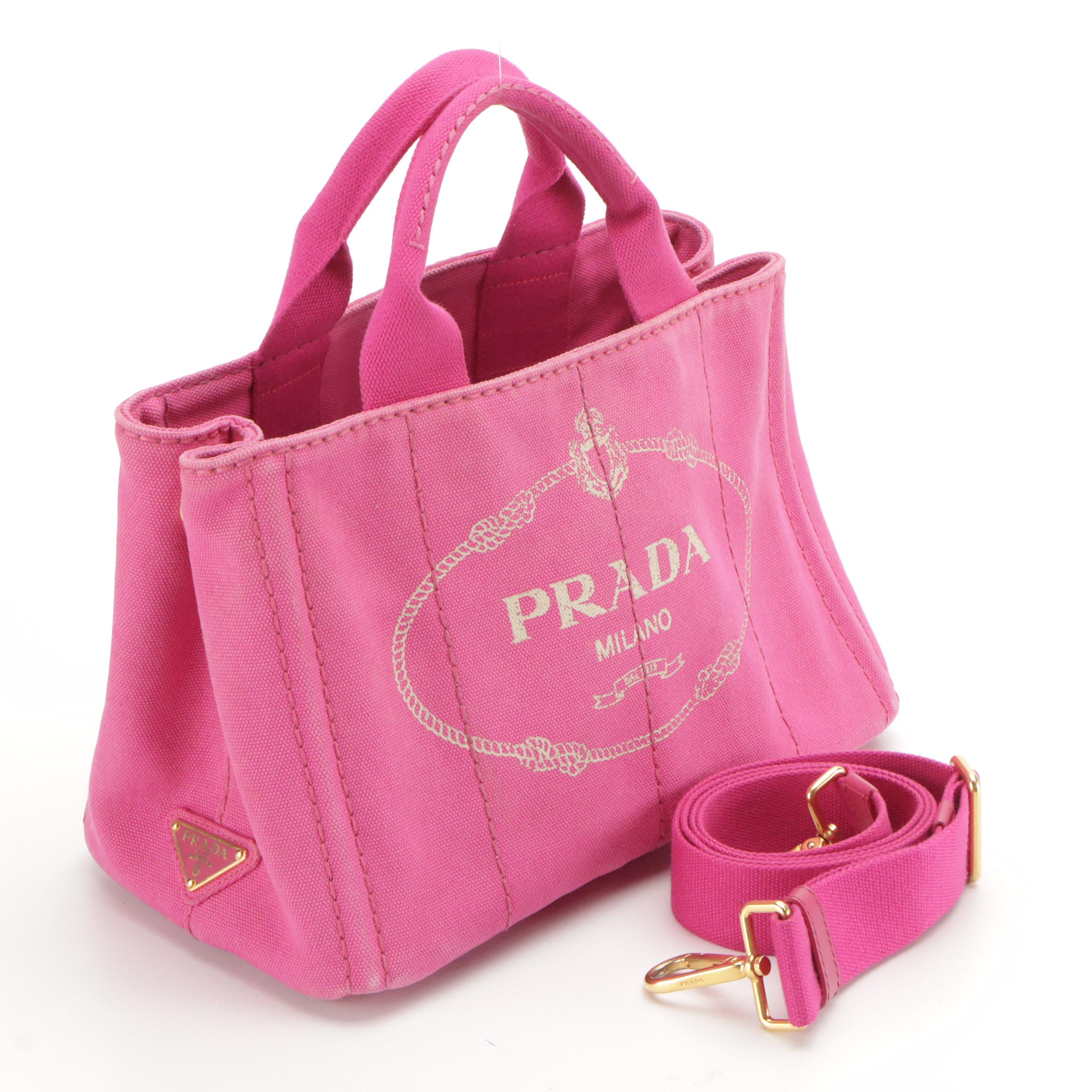 Prada Canapa Logo Small Two-Way Tote in Pink Canvas