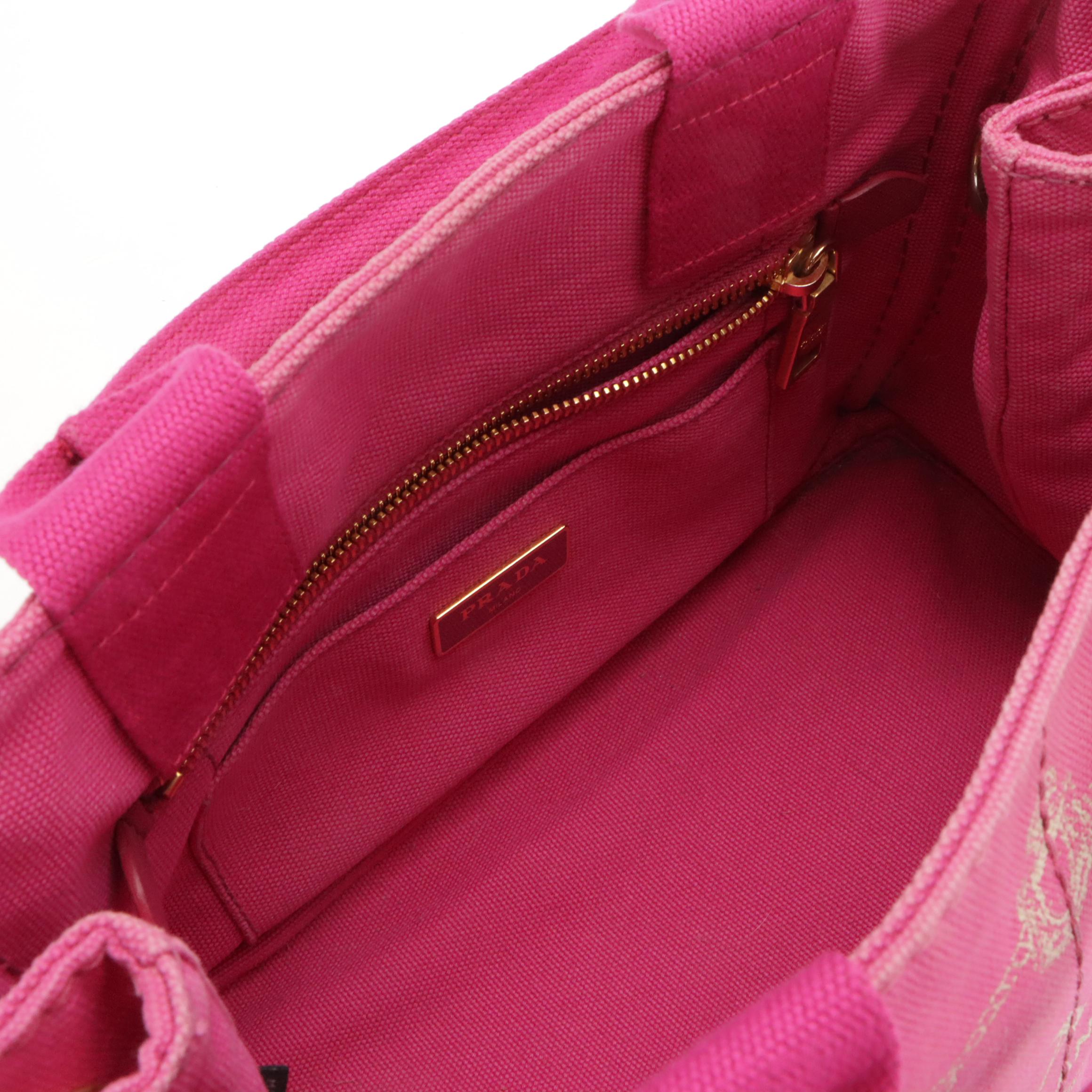 Prada Canapa Logo Small Two-Way Tote in Pink Canvas