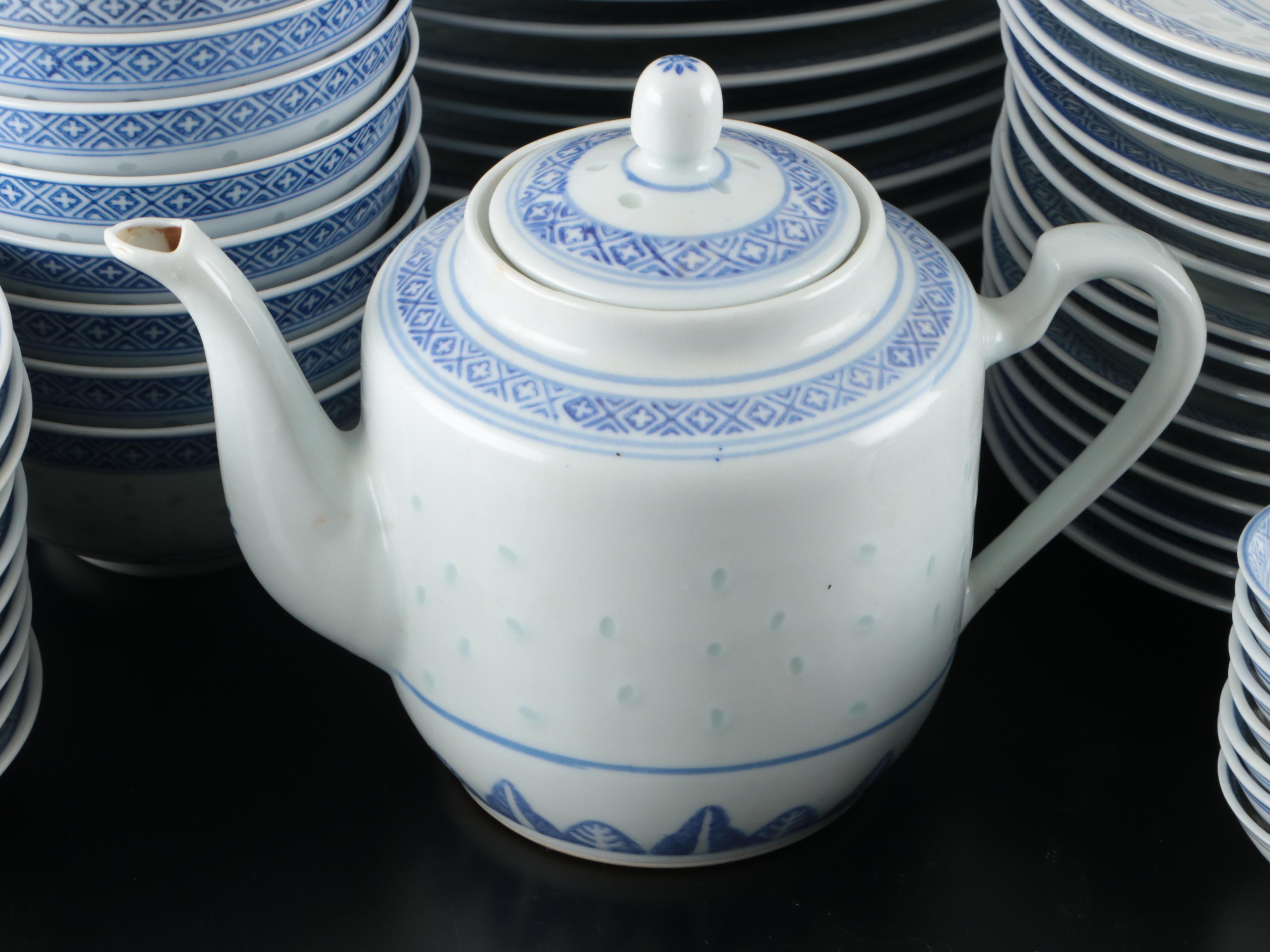 Tienshan and Other Chinese Porcelain Rice Grain Dinnerware and Avala Chopsticks