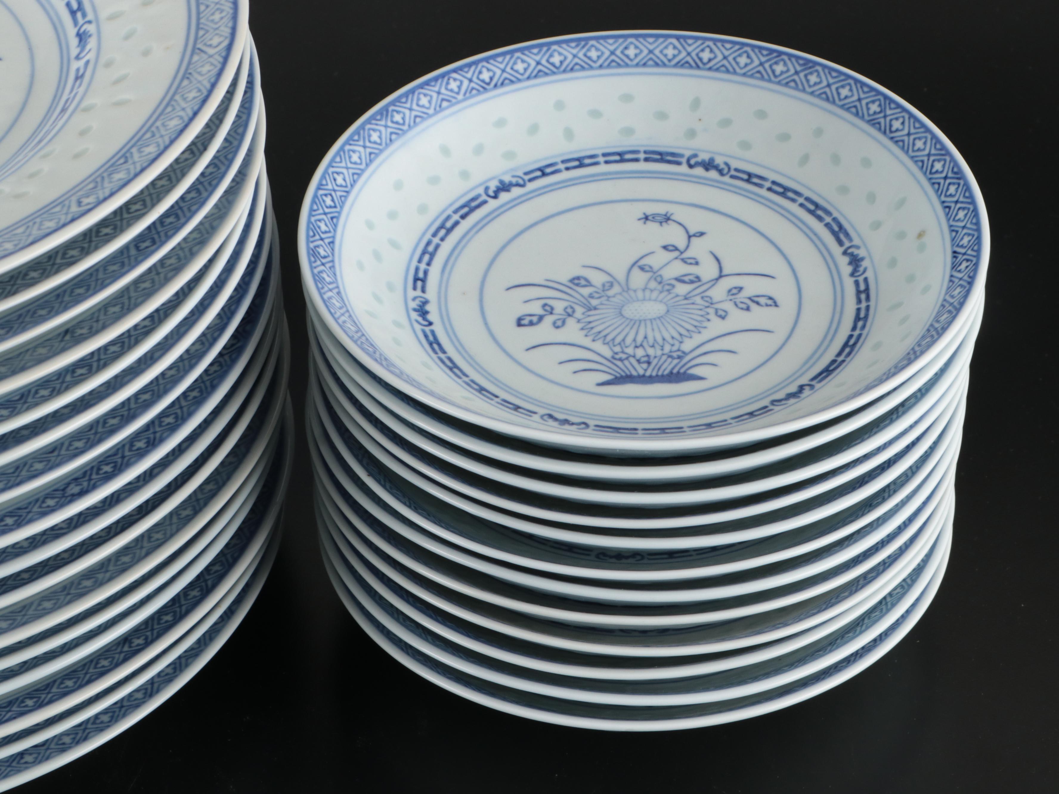 Tienshan and Other Chinese Porcelain Rice Grain Dinnerware and Avala Chopsticks