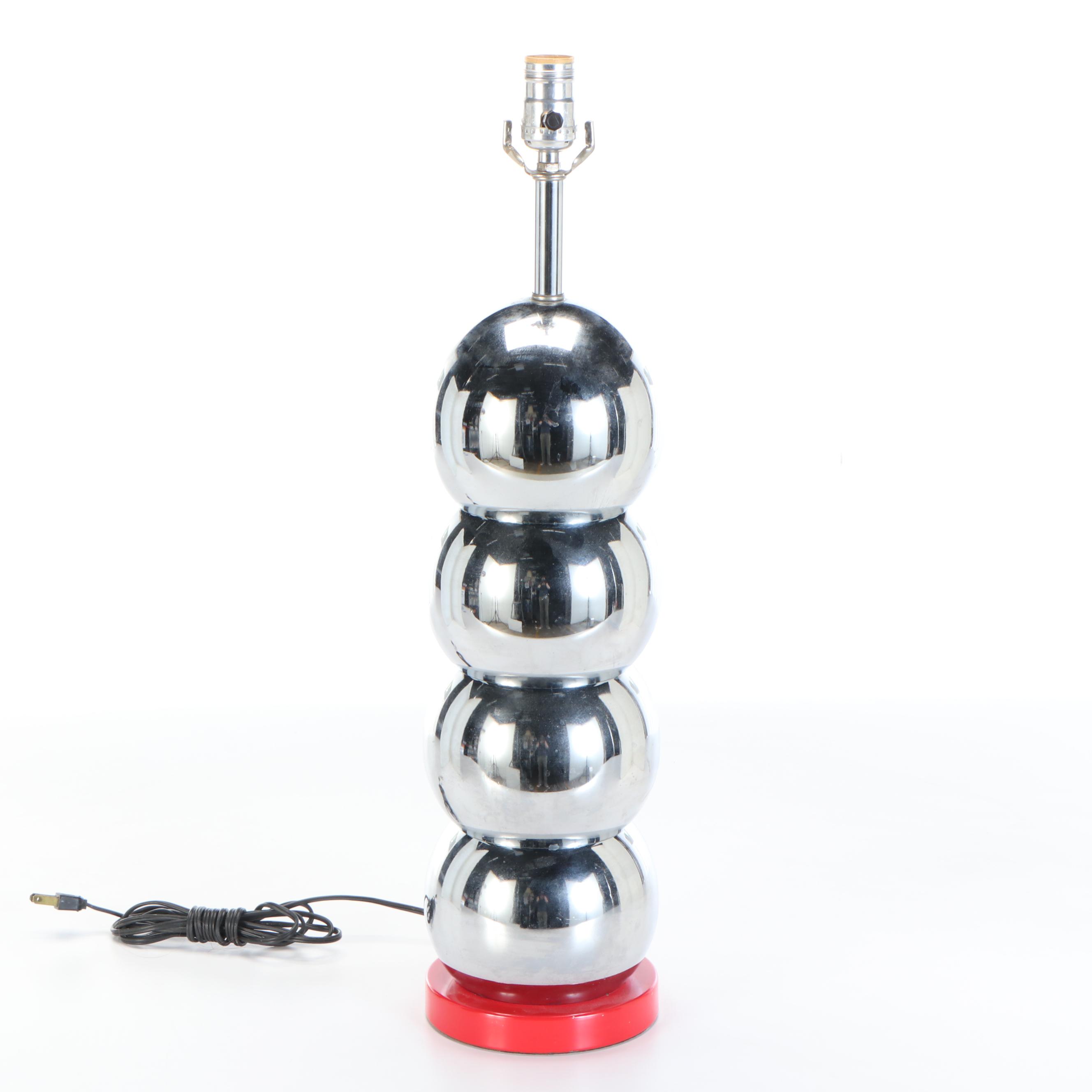Kovacs Style Chrome Stacked Orb Table Lamp with Gloss Red Drum Shade