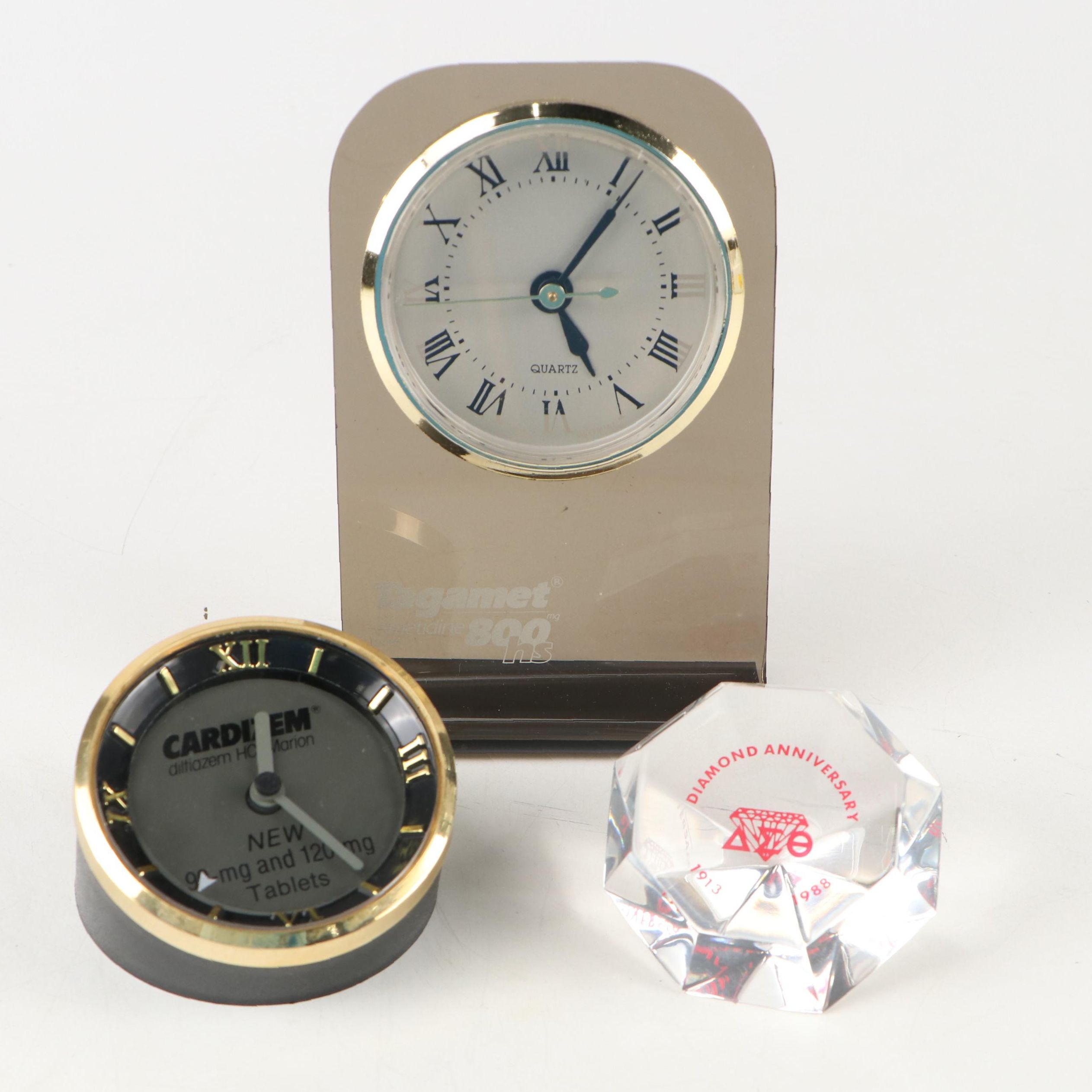 Tagamet and Cardizem Advertising Desk Clocks with Delta Sigma Theta Paperweight