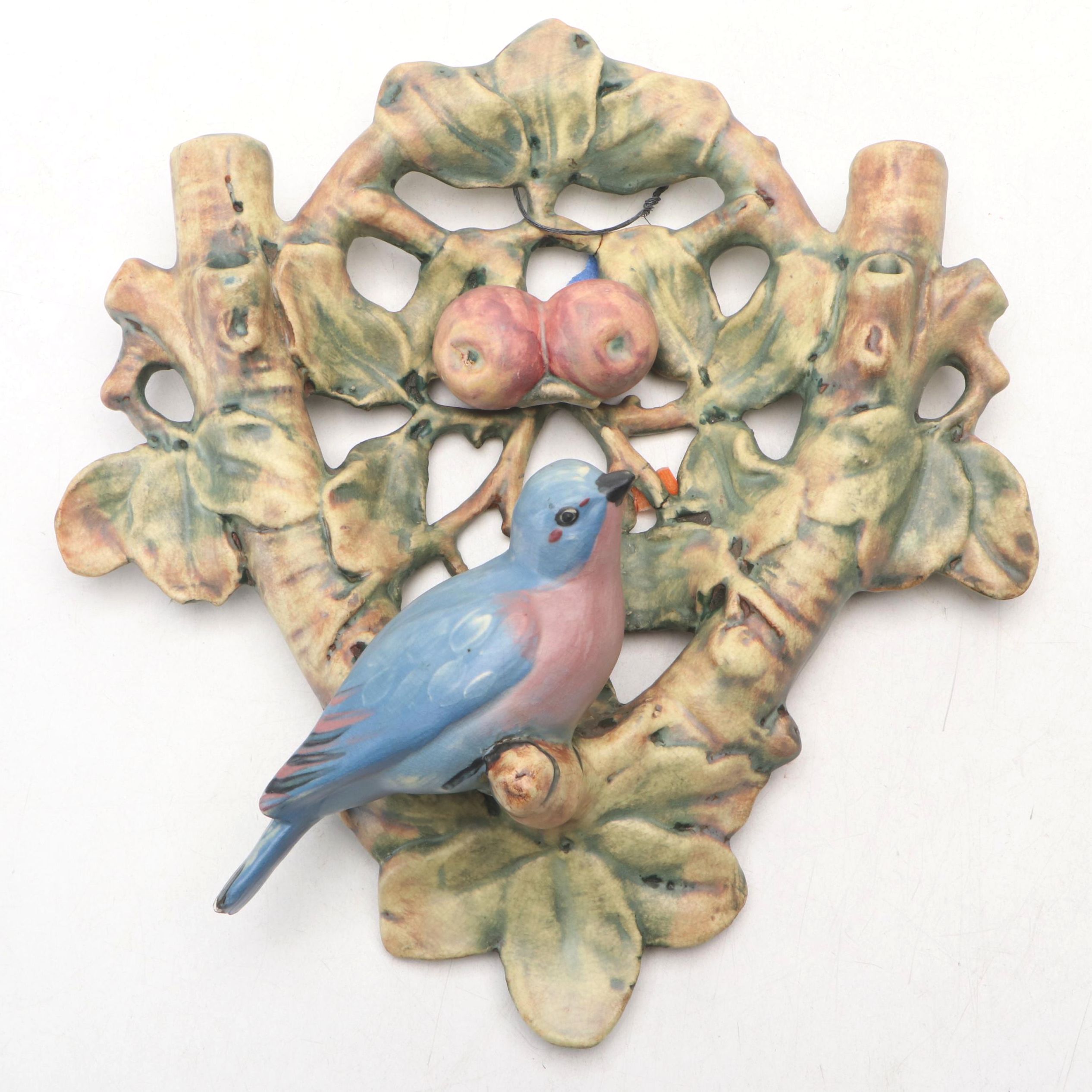 Weller Pottery "Woodcraft" Wall Pocket with Bluebird