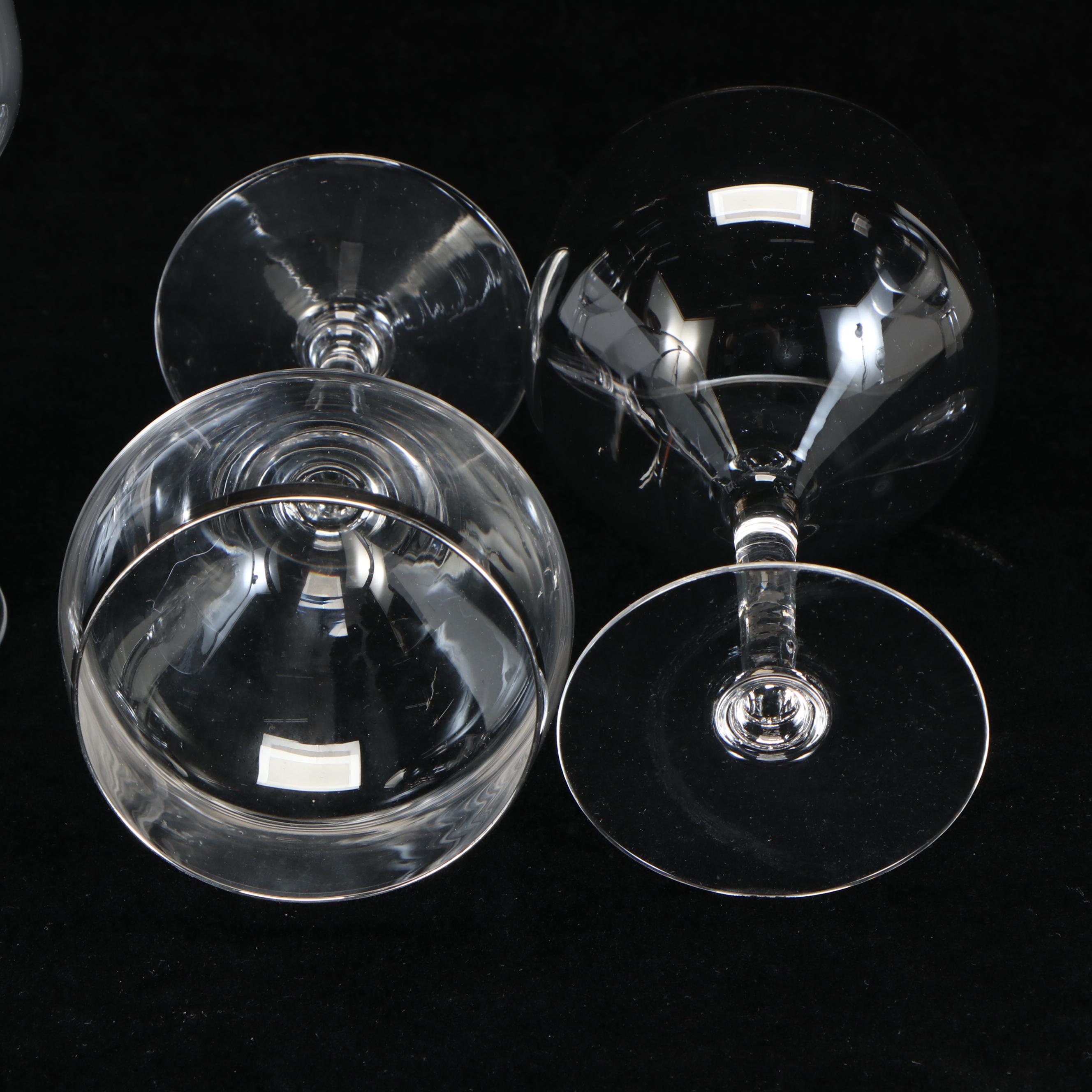 Mid Century Modern Style Platinum Rim Stemware and Footed Roly Poly Glasses