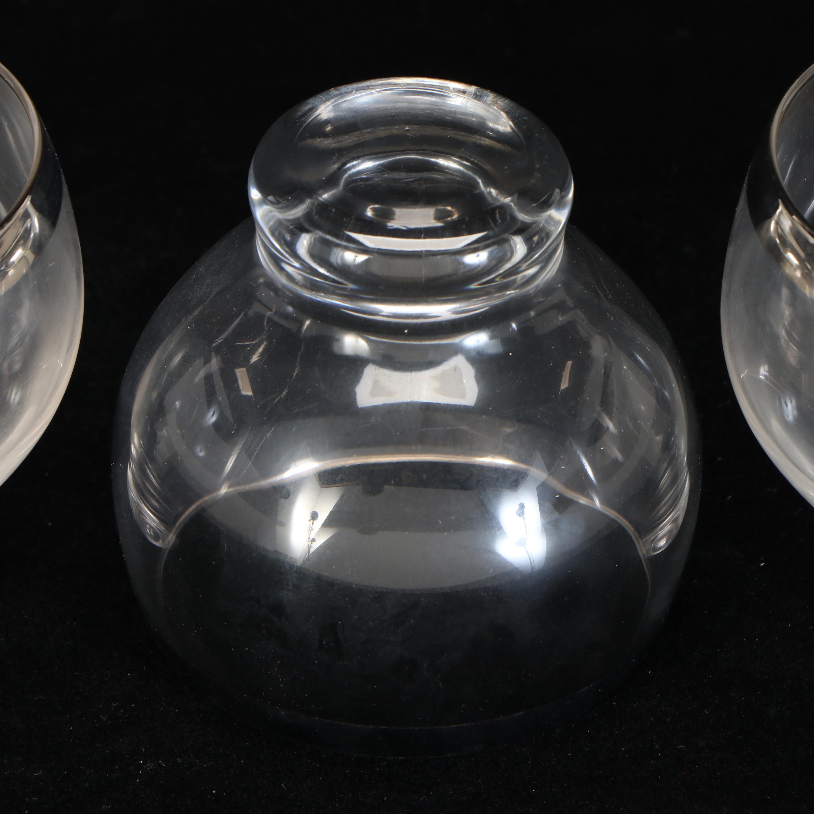 Mid Century Modern Style Platinum Rim Stemware and Footed Roly Poly Glasses