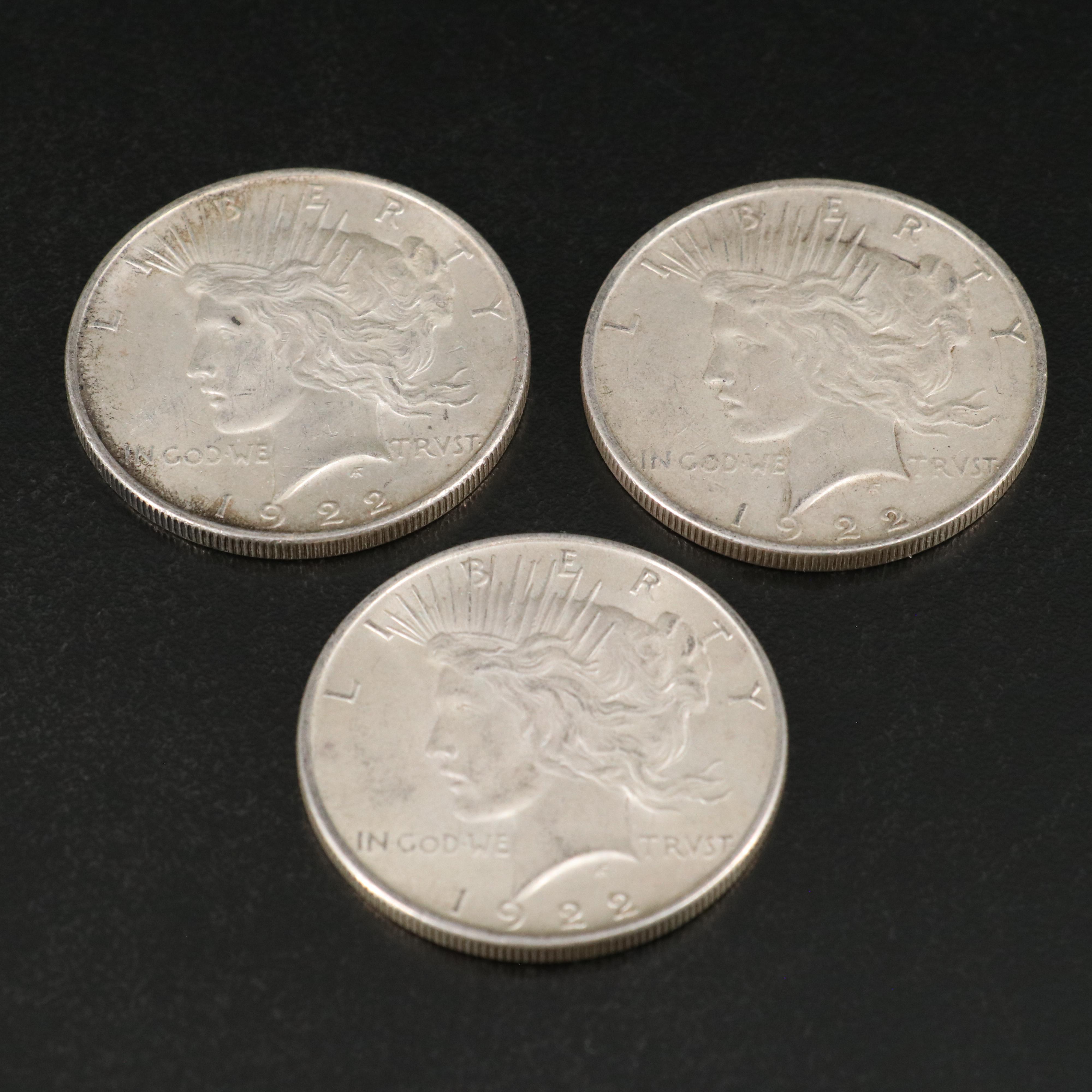 Ten Peace Silver Dollars, Including 1934-S