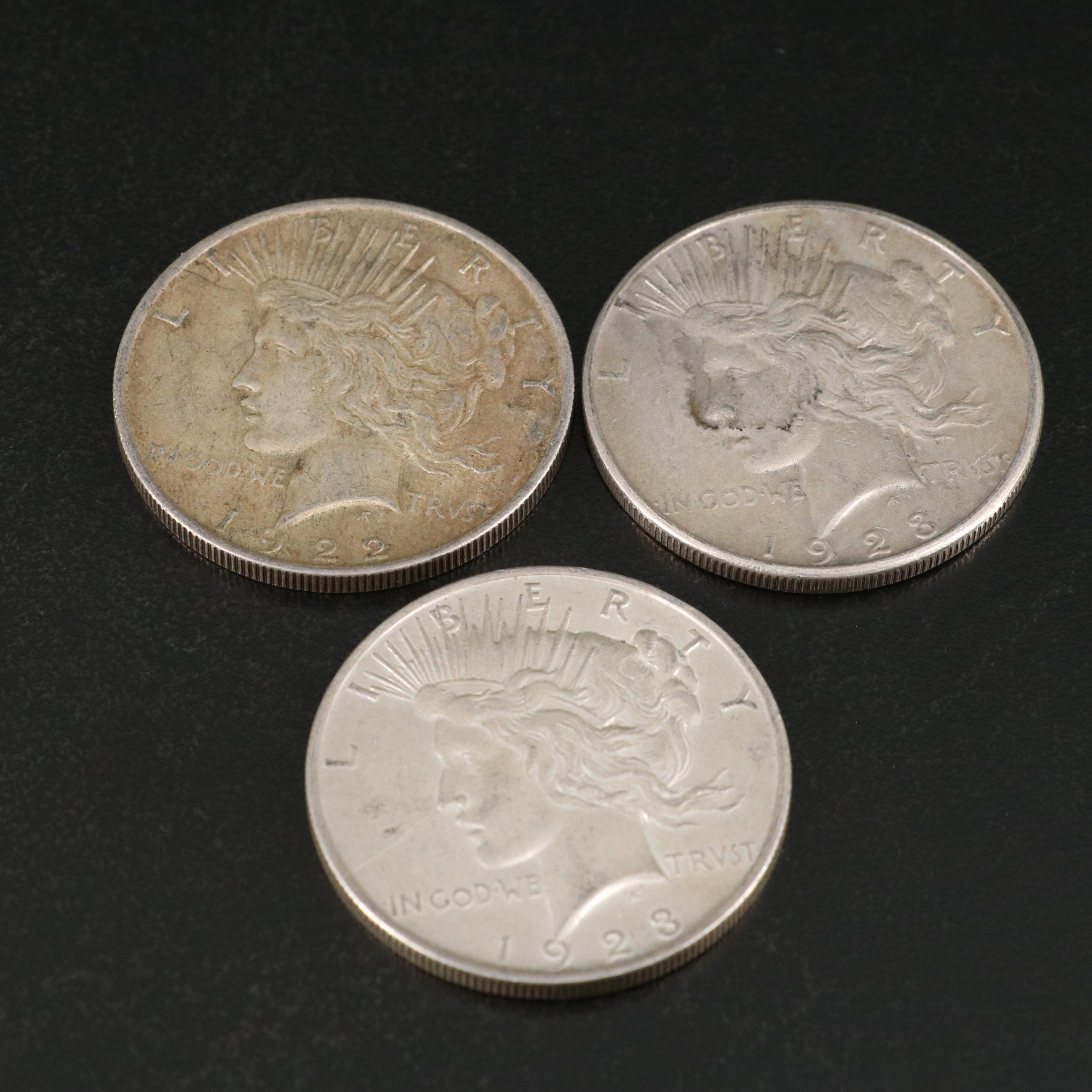 Ten Peace Silver Dollars, Including 1934-S