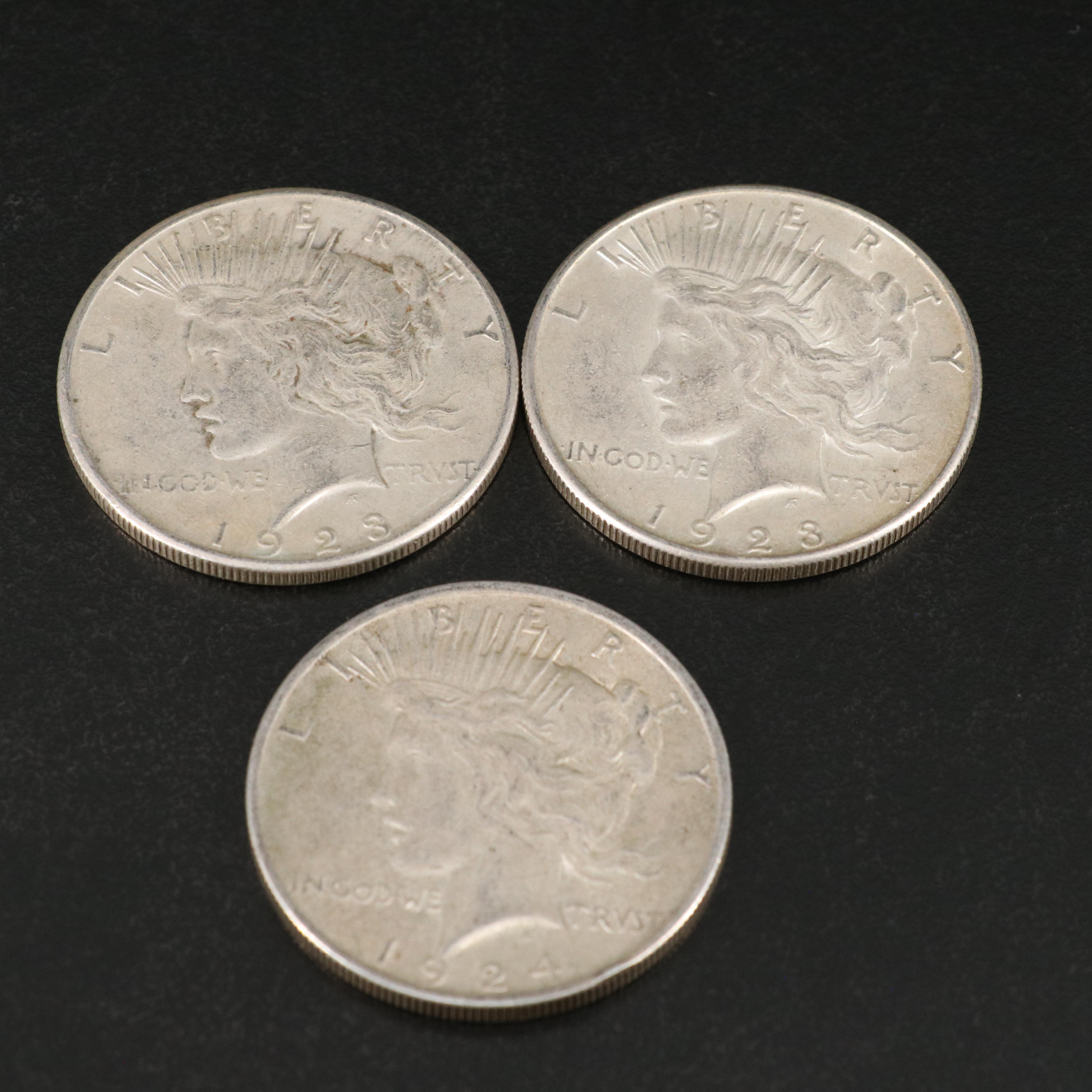 Ten Peace Silver Dollars, Including 1934-S