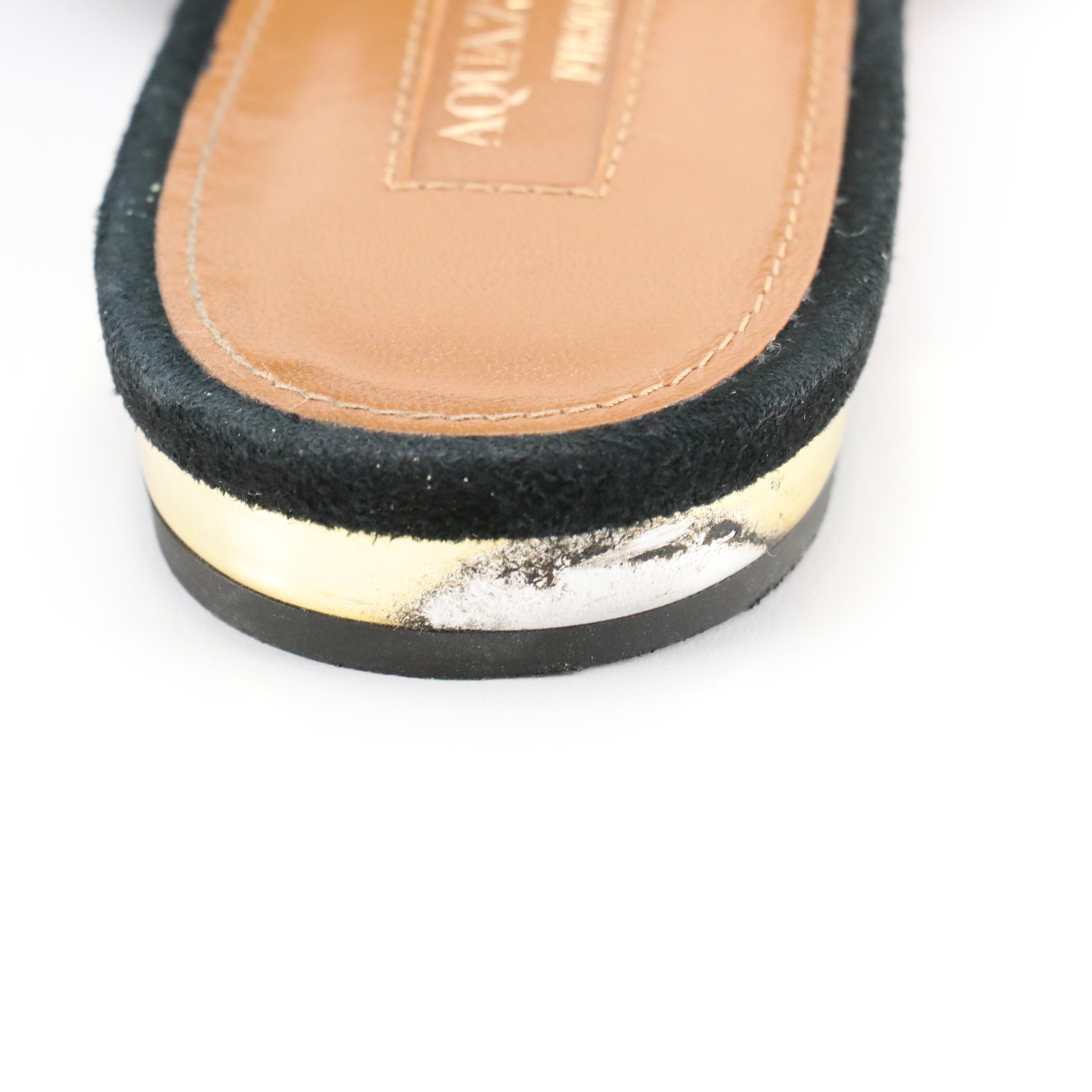 Aquazzura Pom Pom Pointed Toe Flat Mules in Black Suede