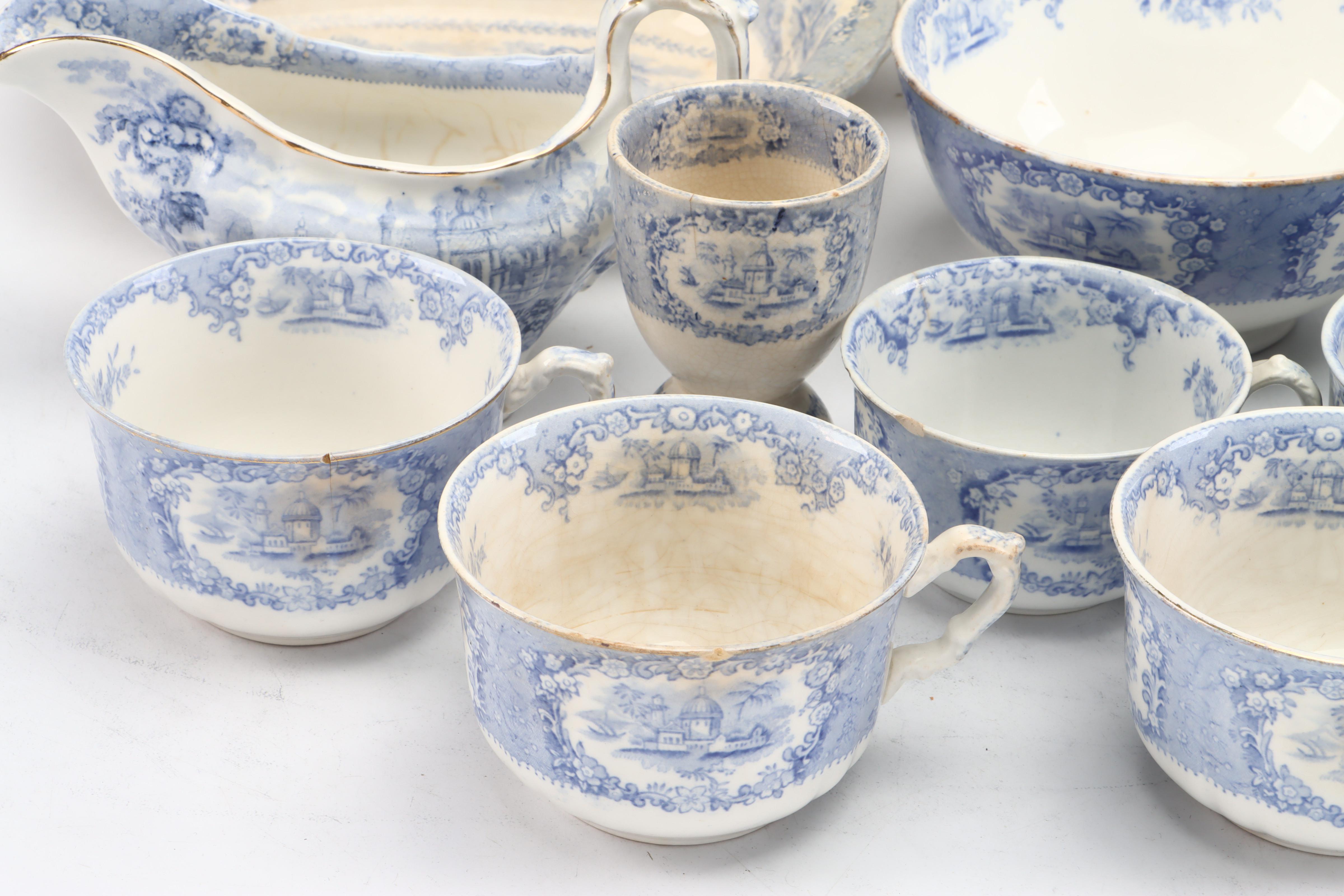 Ridgways English Blue Transferware "Oriental" Dinnerware and Serving Pieces