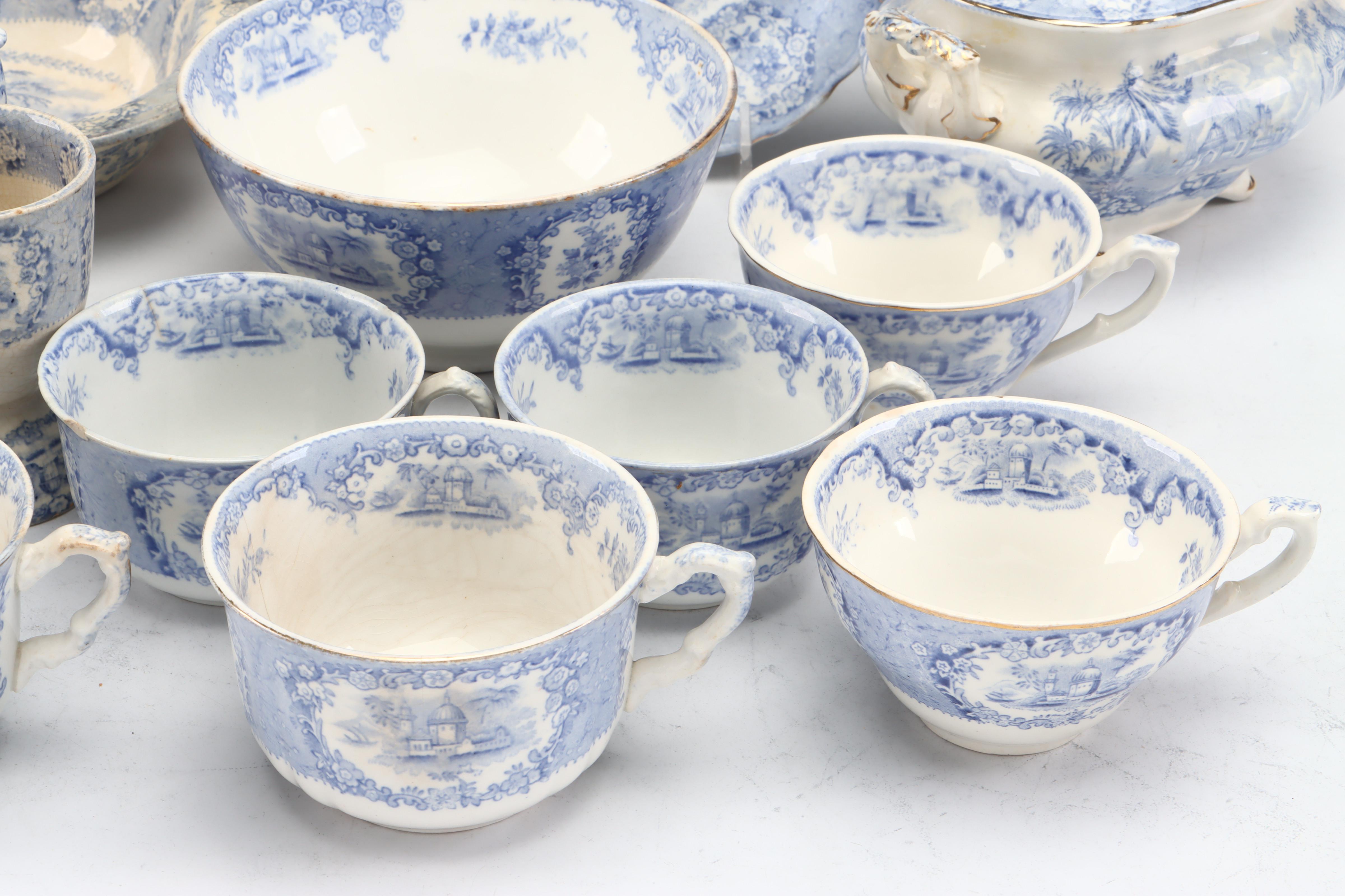 Ridgways English Blue Transferware "Oriental" Dinnerware and Serving Pieces
