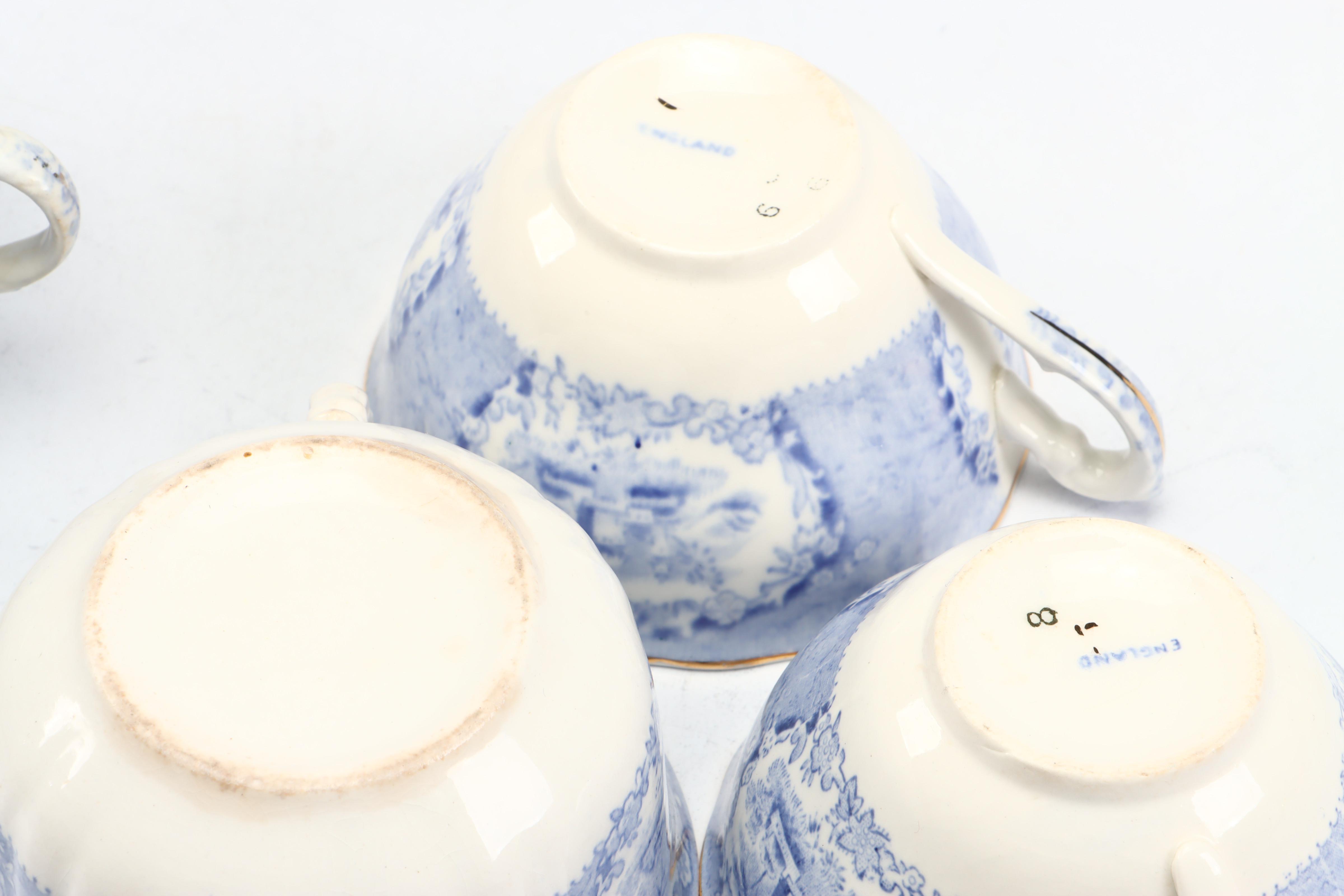 Ridgways English Blue Transferware "Oriental" Dinnerware and Serving Pieces