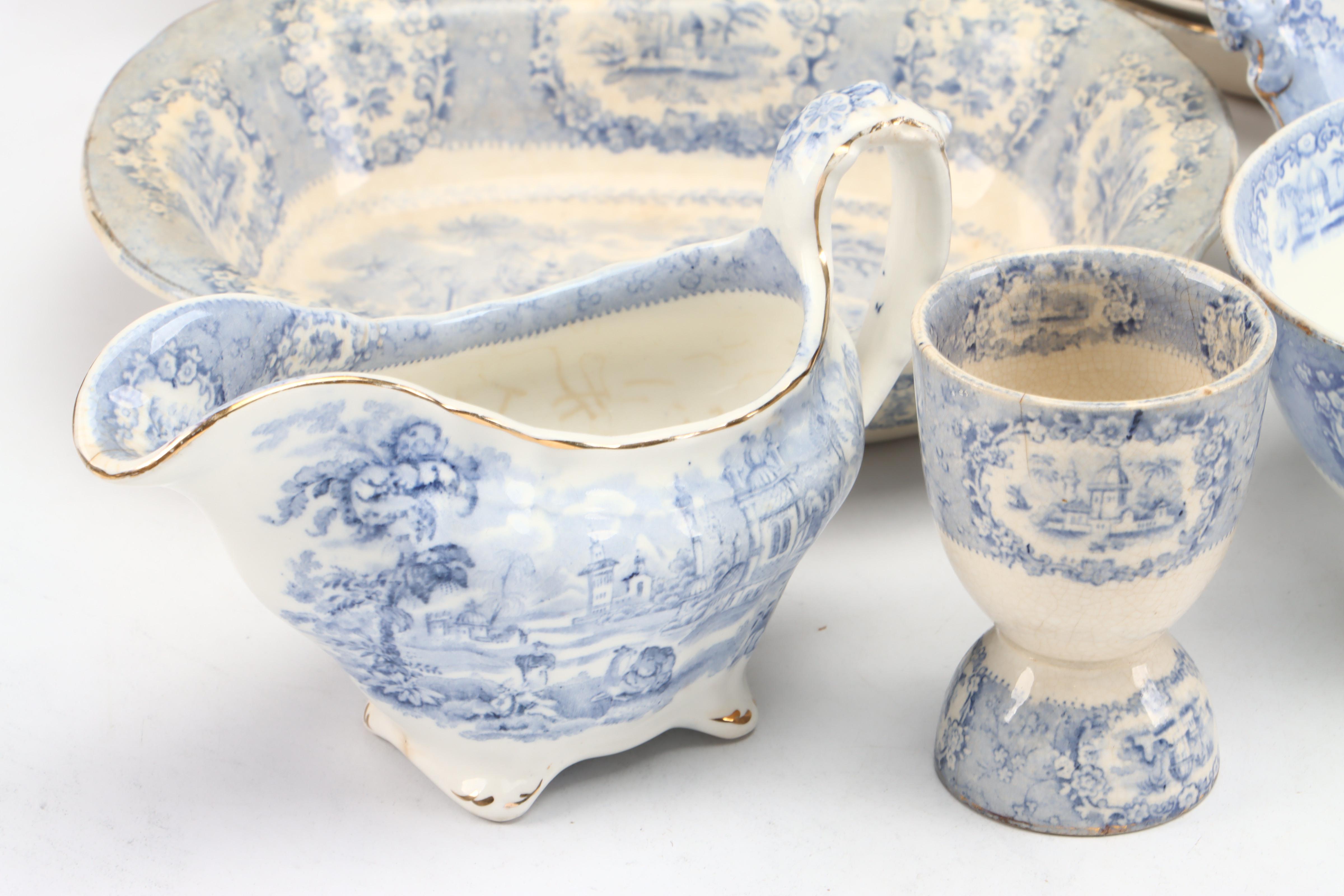 Ridgways English Blue Transferware "Oriental" Dinnerware and Serving Pieces