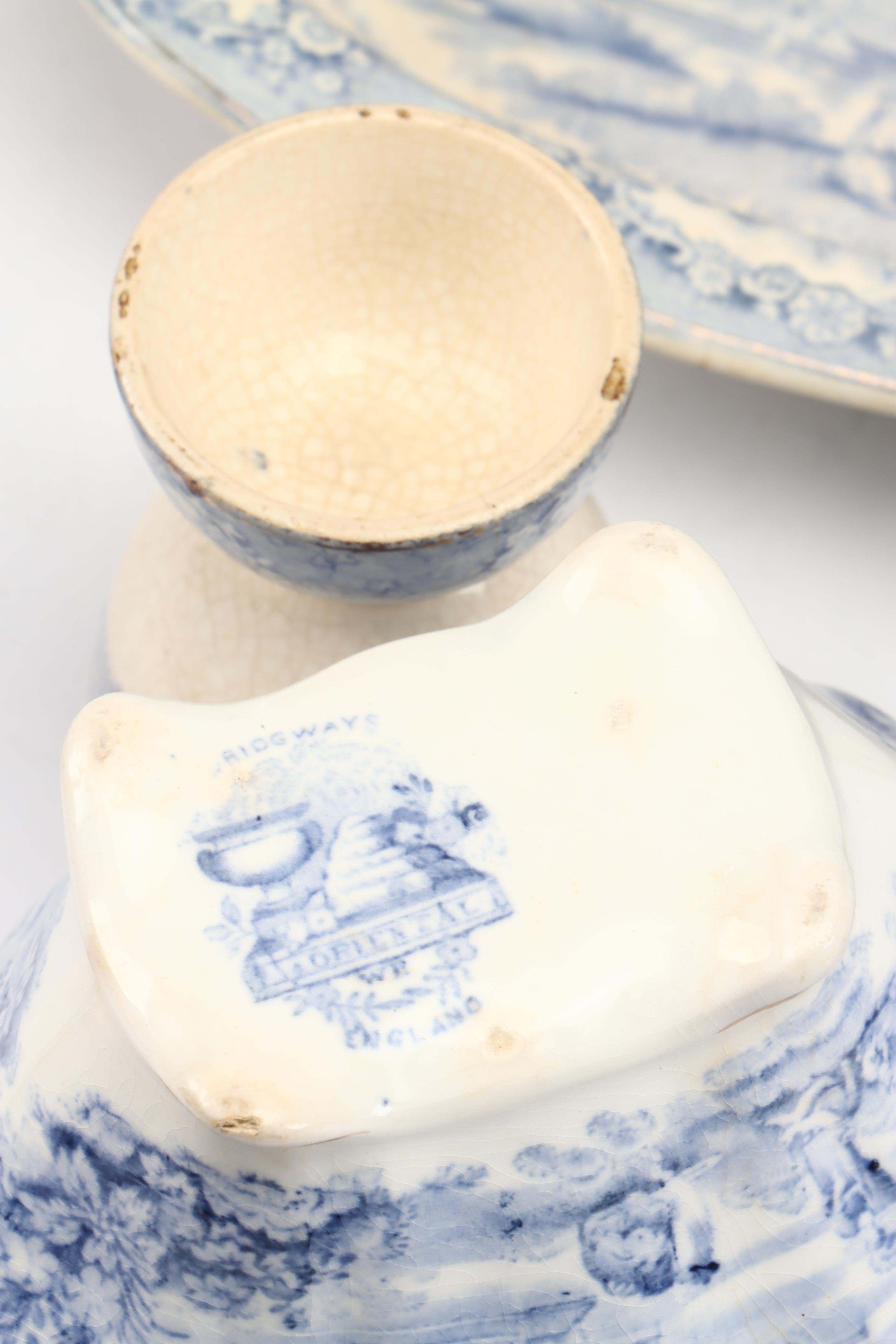 Ridgways English Blue Transferware "Oriental" Dinnerware and Serving Pieces
