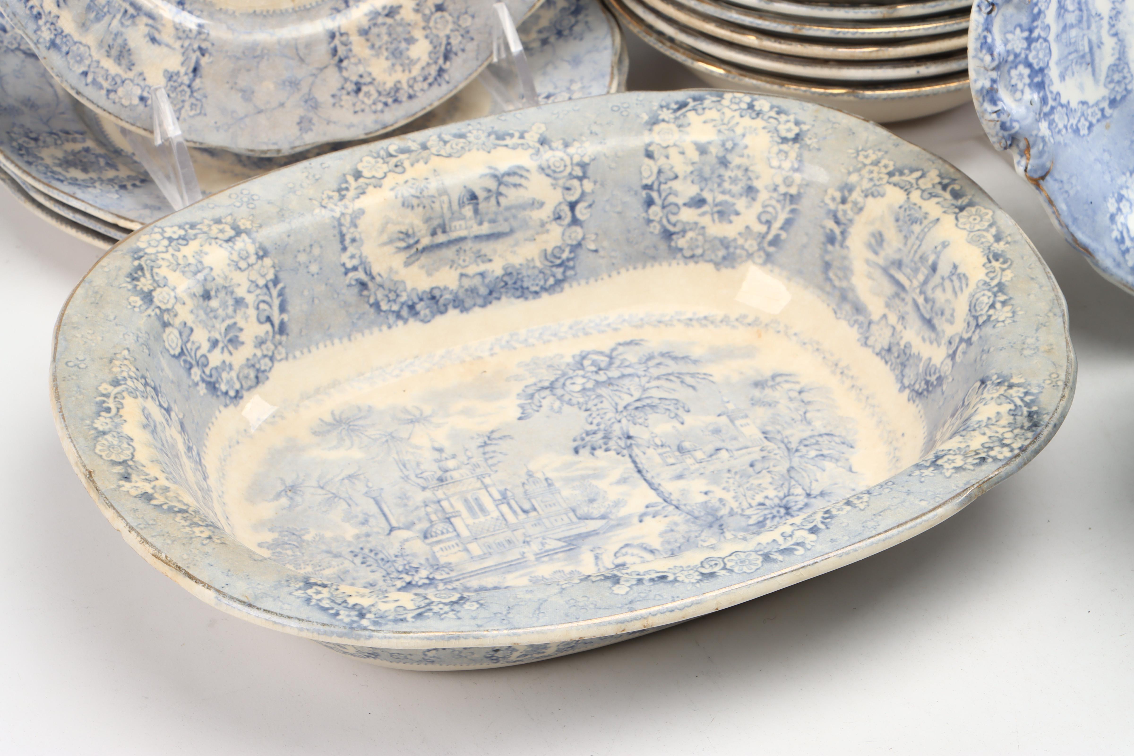 Ridgways English Blue Transferware "Oriental" Dinnerware and Serving Pieces