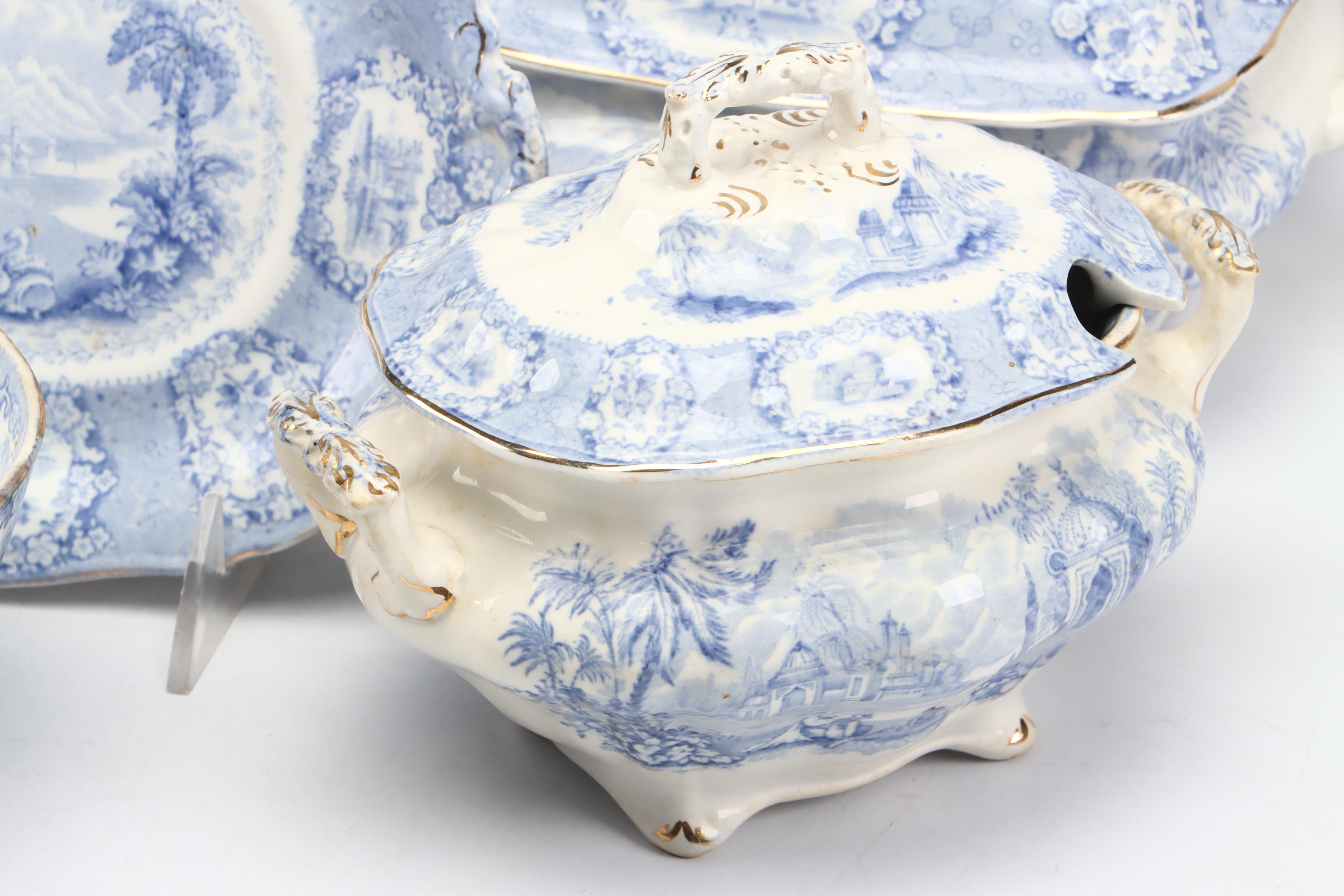 Ridgways English Blue Transferware "Oriental" Dinnerware and Serving Pieces
