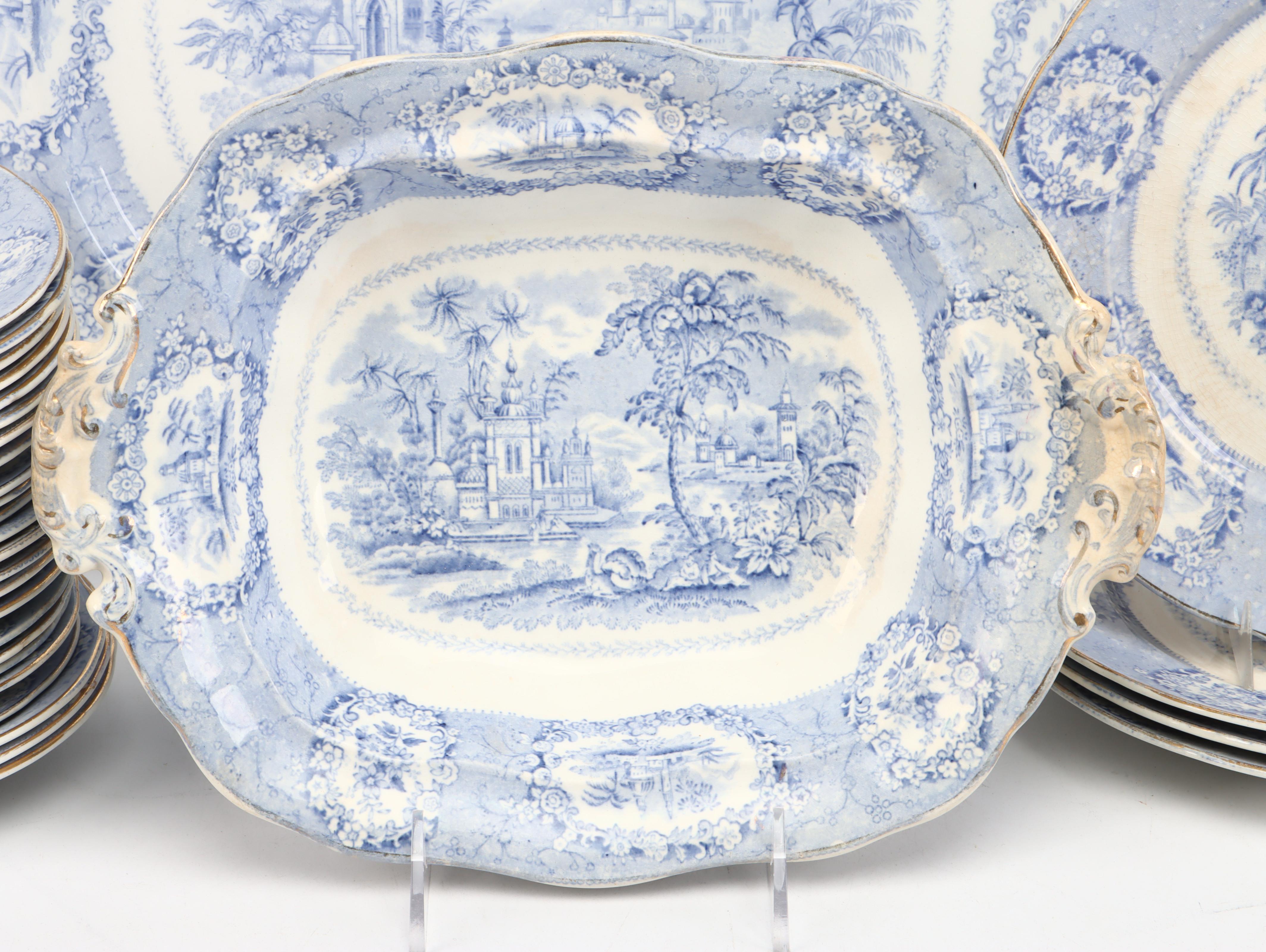Ridgways English Blue Transferware "Oriental" Dinnerware and Serving Pieces