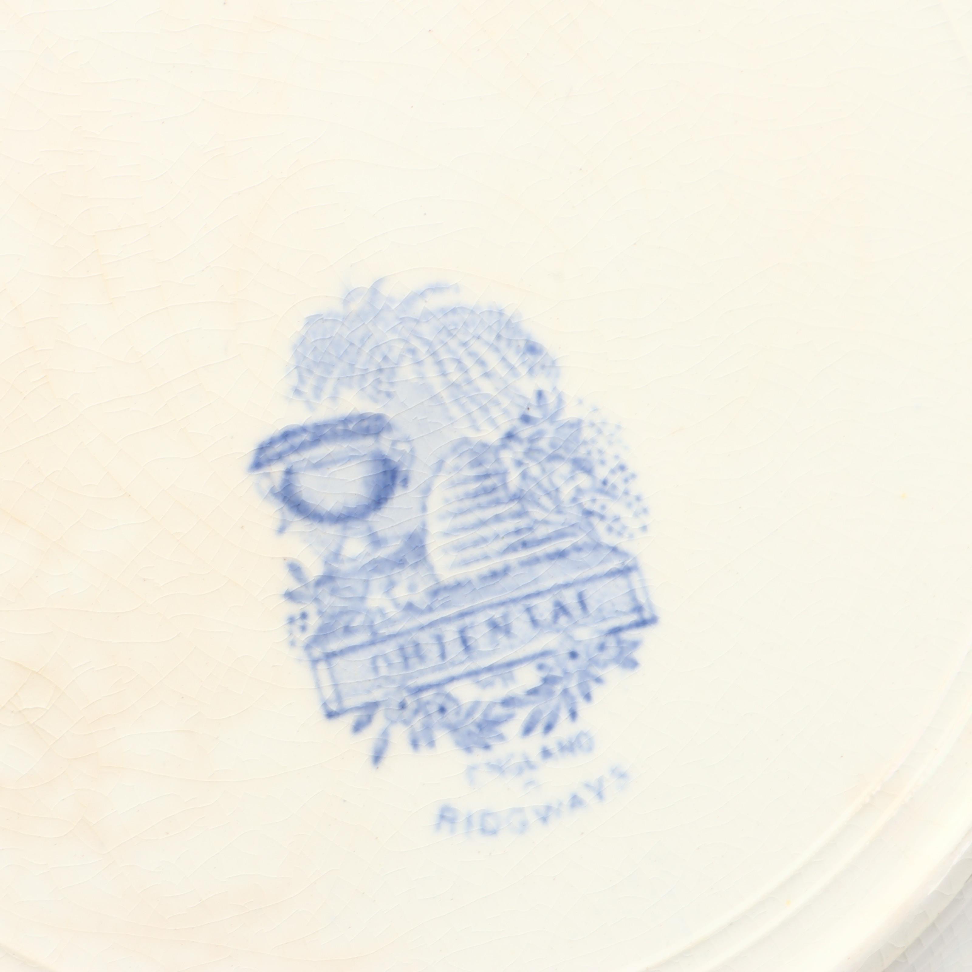 Ridgways English Blue Transferware "Oriental" Dinnerware and Serving Pieces