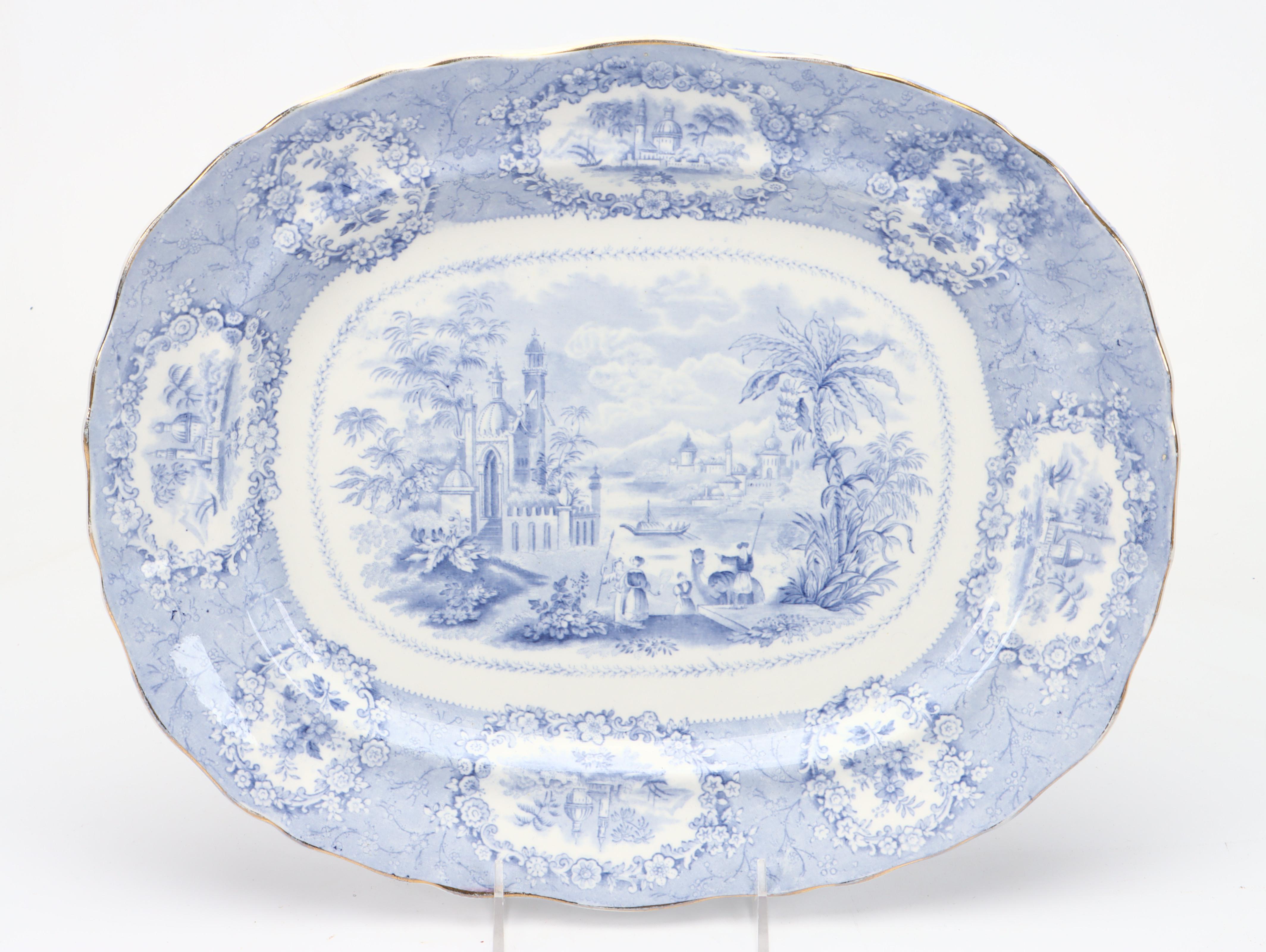 Ridgways English Blue Transferware "Oriental" Dinnerware and Serving Pieces