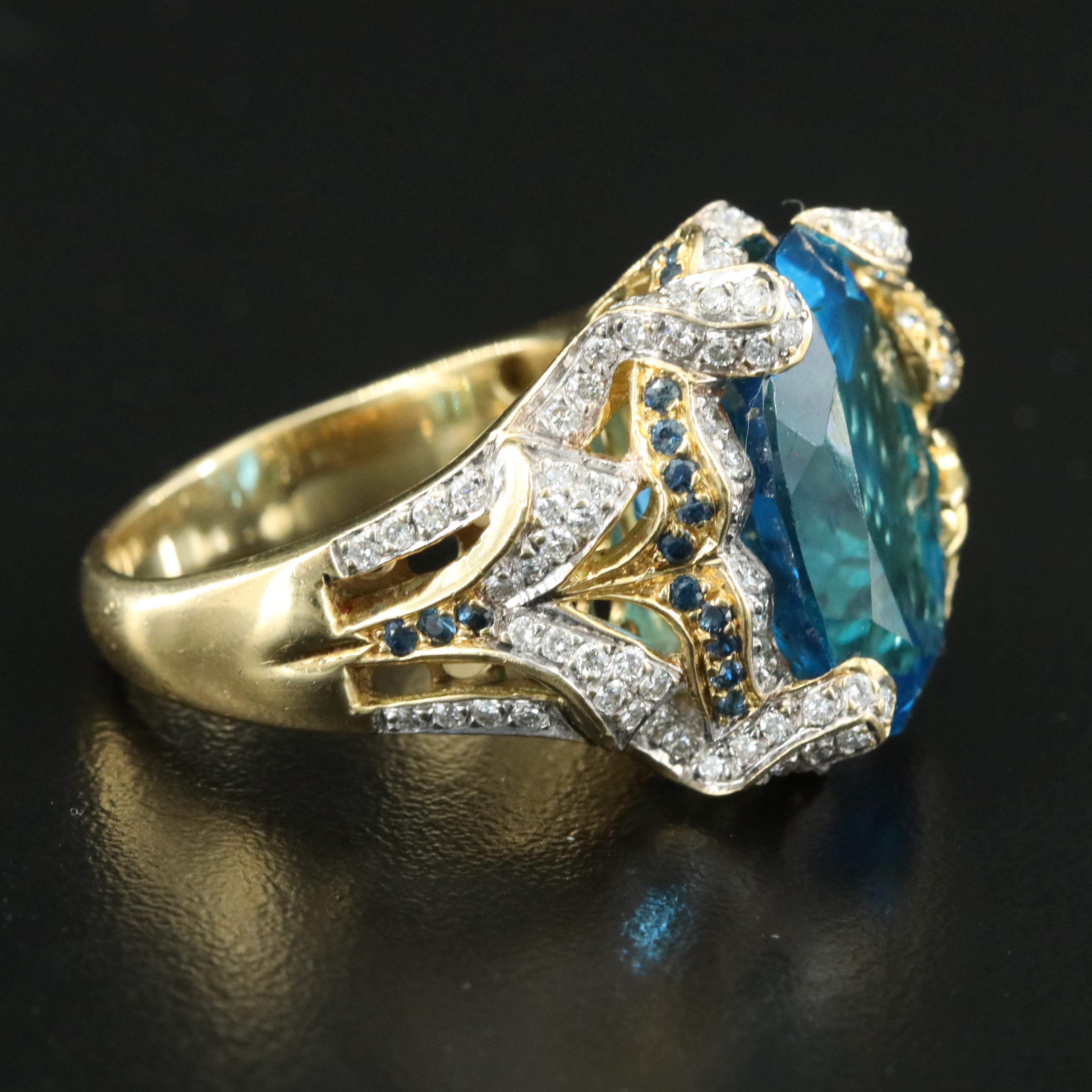 18K Two-Tone 25.69 CT Topaz and Diamond Ring with Frog and Foliage