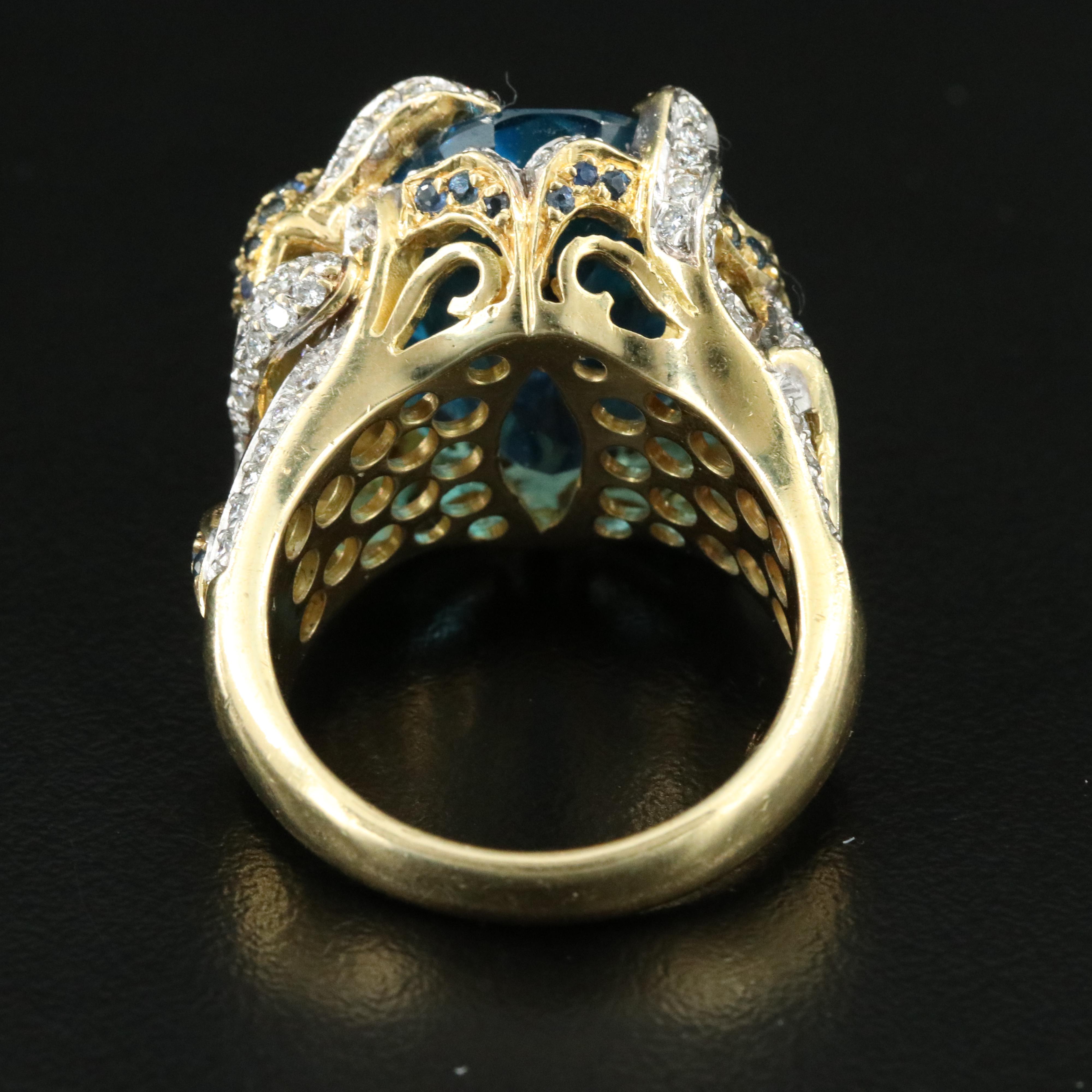 18K Two-Tone 25.69 CT Topaz and Diamond Ring with Frog and Foliage