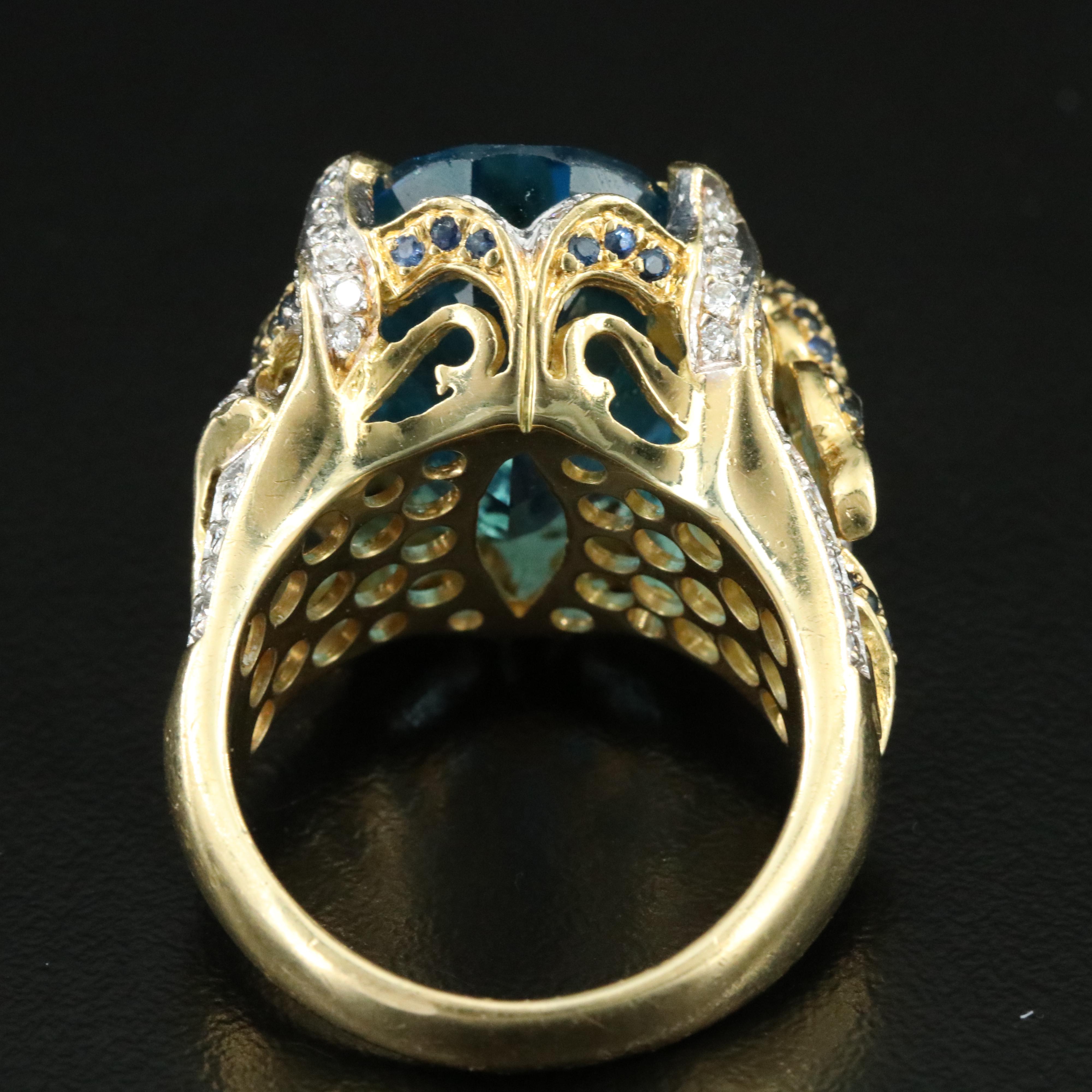 18K Two-Tone 25.69 CT Topaz and Diamond Ring with Frog and Foliage