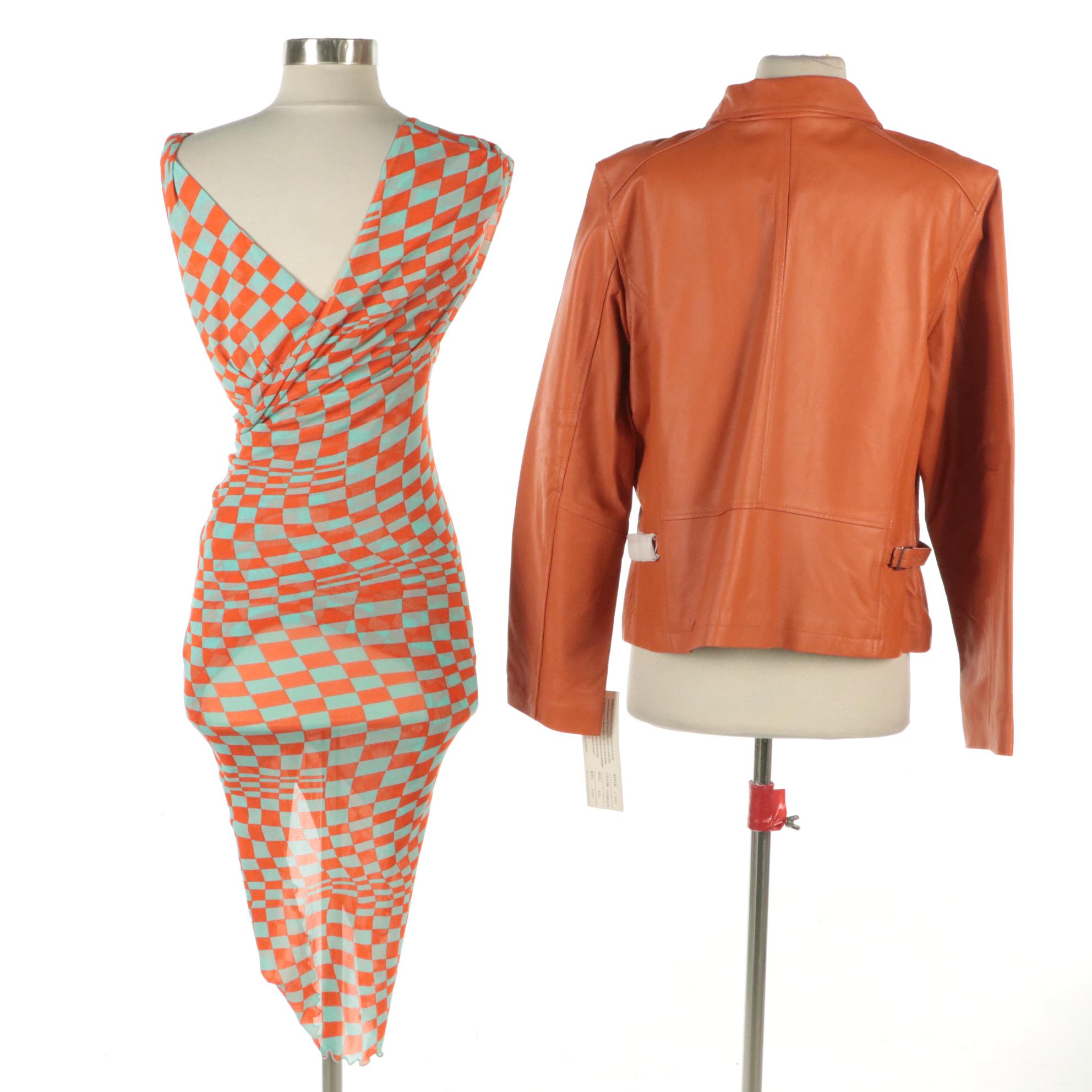 Raffaelo Pumpkin Orange Leather Jacket and Diane Von Furstenberg Sebastian Dress