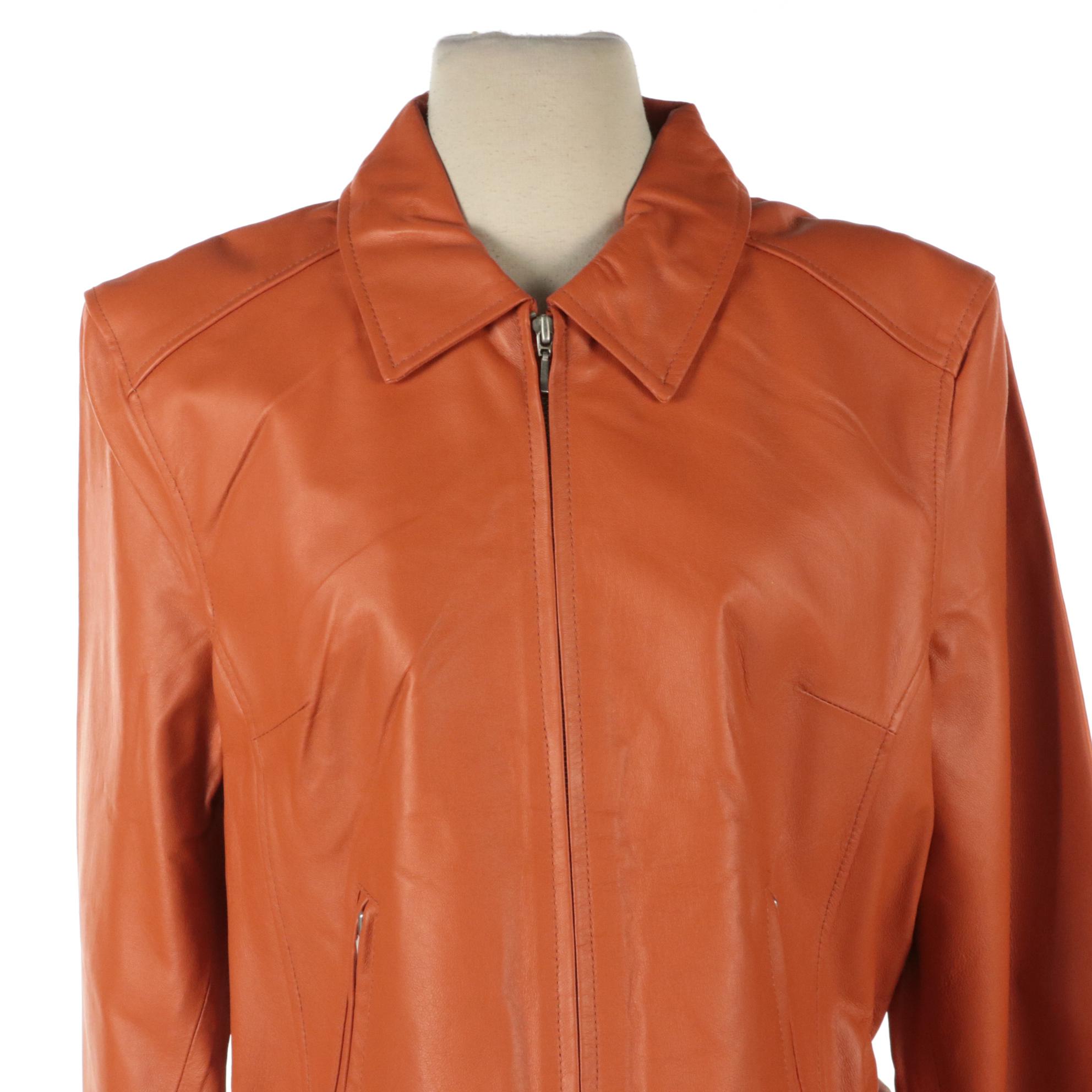 Raffaelo Pumpkin Orange Leather Jacket and Diane Von Furstenberg Sebastian Dress