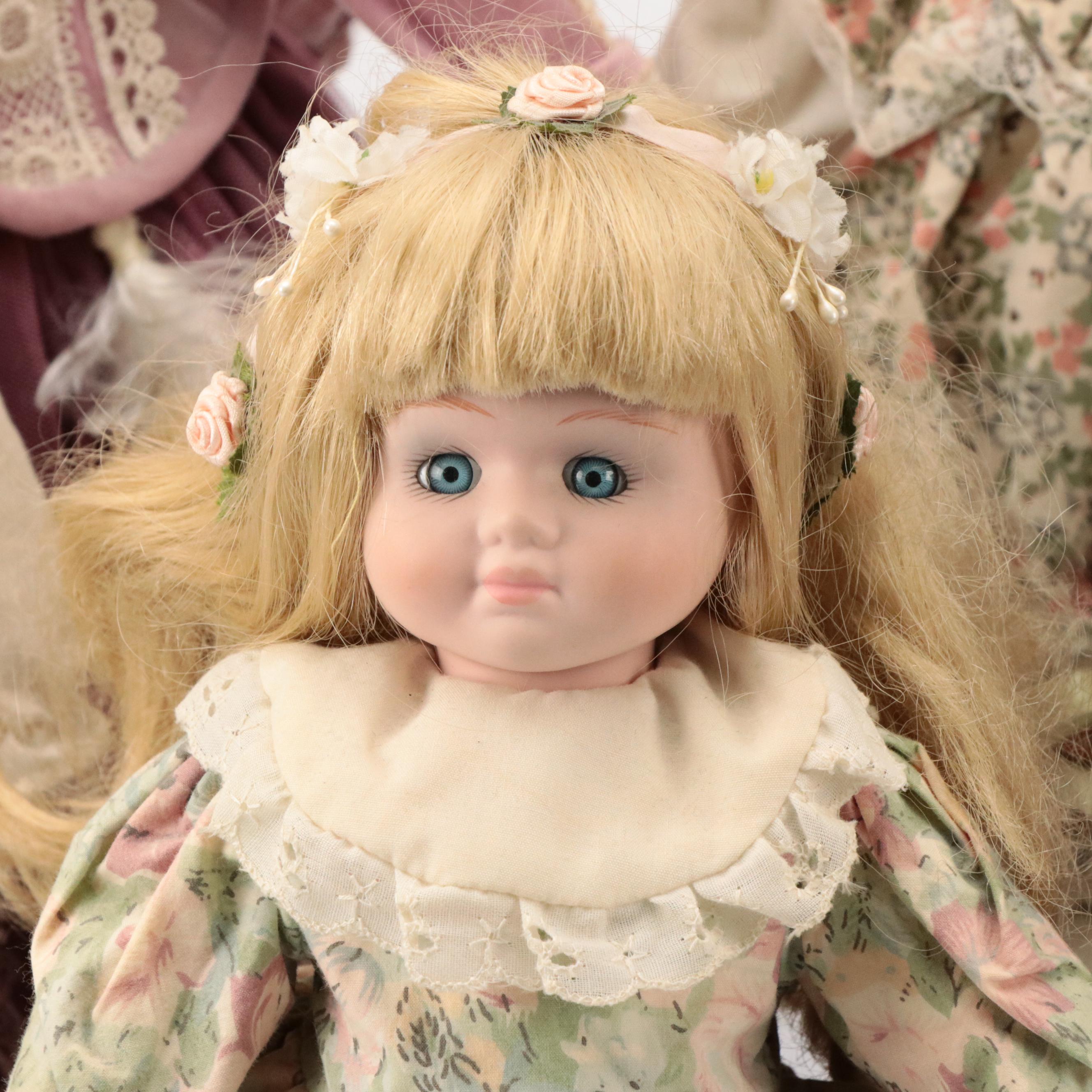 Seymour Mann "Connoisseur Doll Collection" Porcelain Dolls with Stands