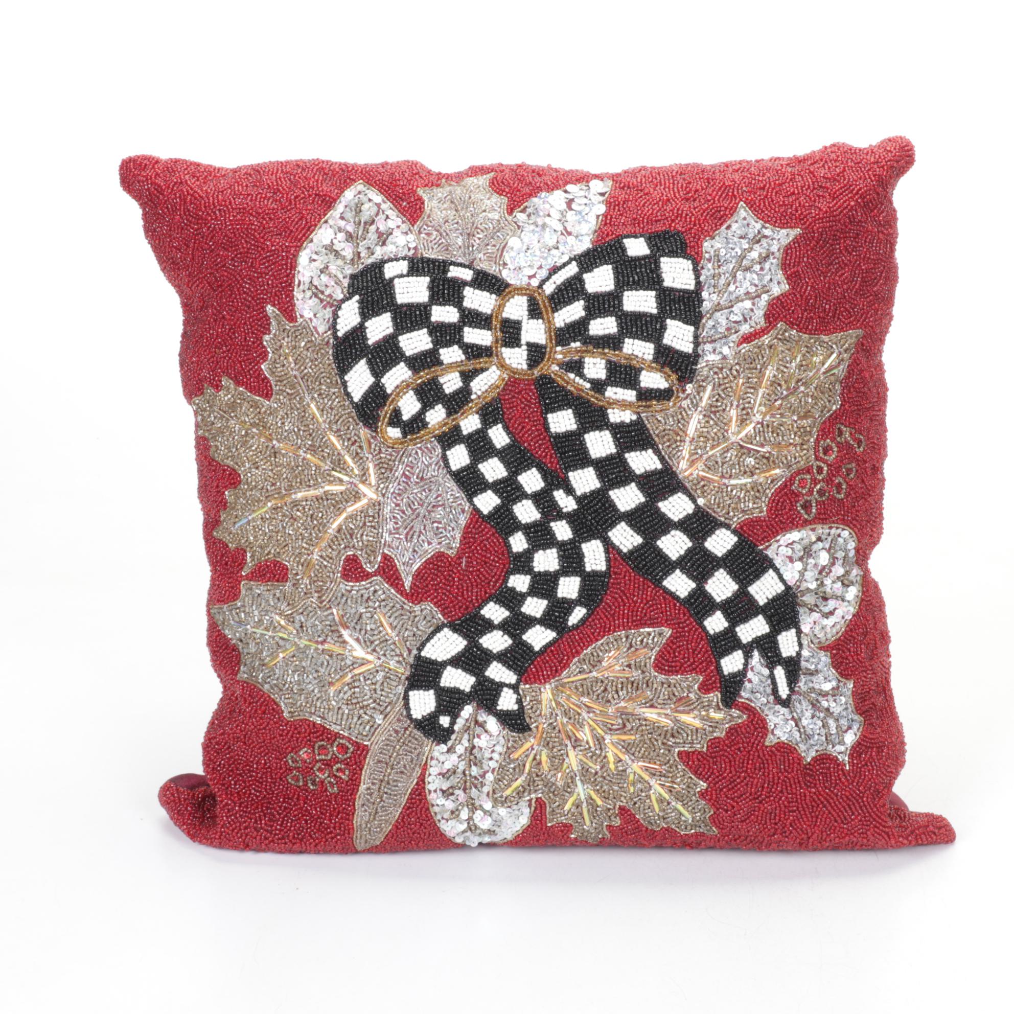 MacKenzie-Childs Glass Beaded Queen Bee and Courtly Check Throw Pillows