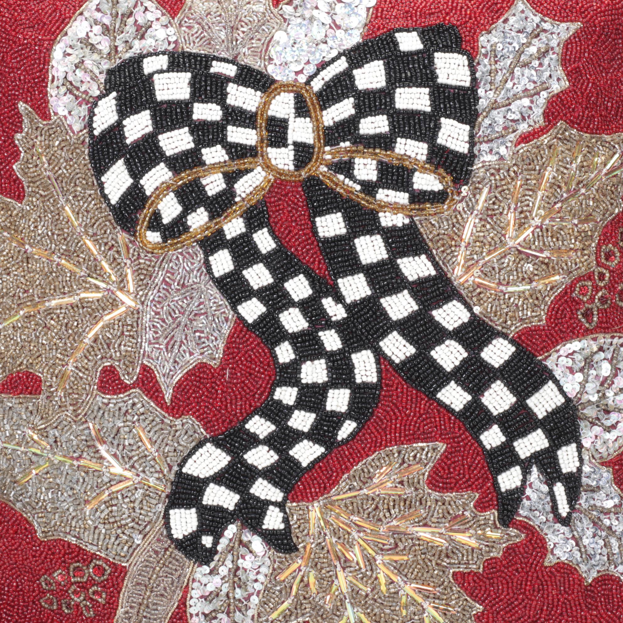 MacKenzie-Childs Glass Beaded Queen Bee and Courtly Check Throw Pillows