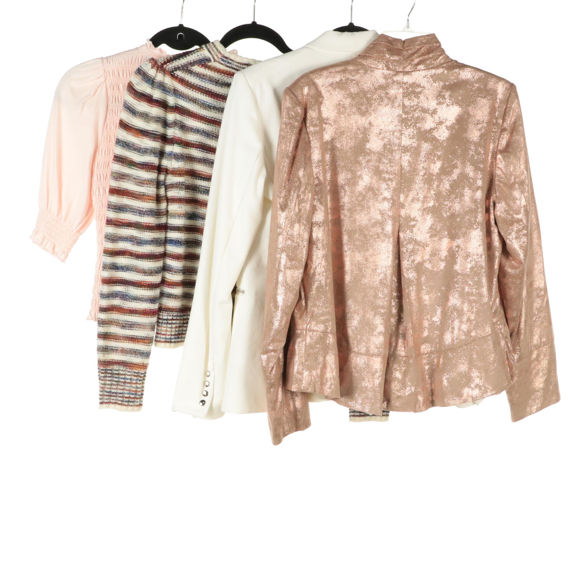 Veronica Beard Striped Wool Sweater, Pink Blouse and White Blazer & Other Jacket