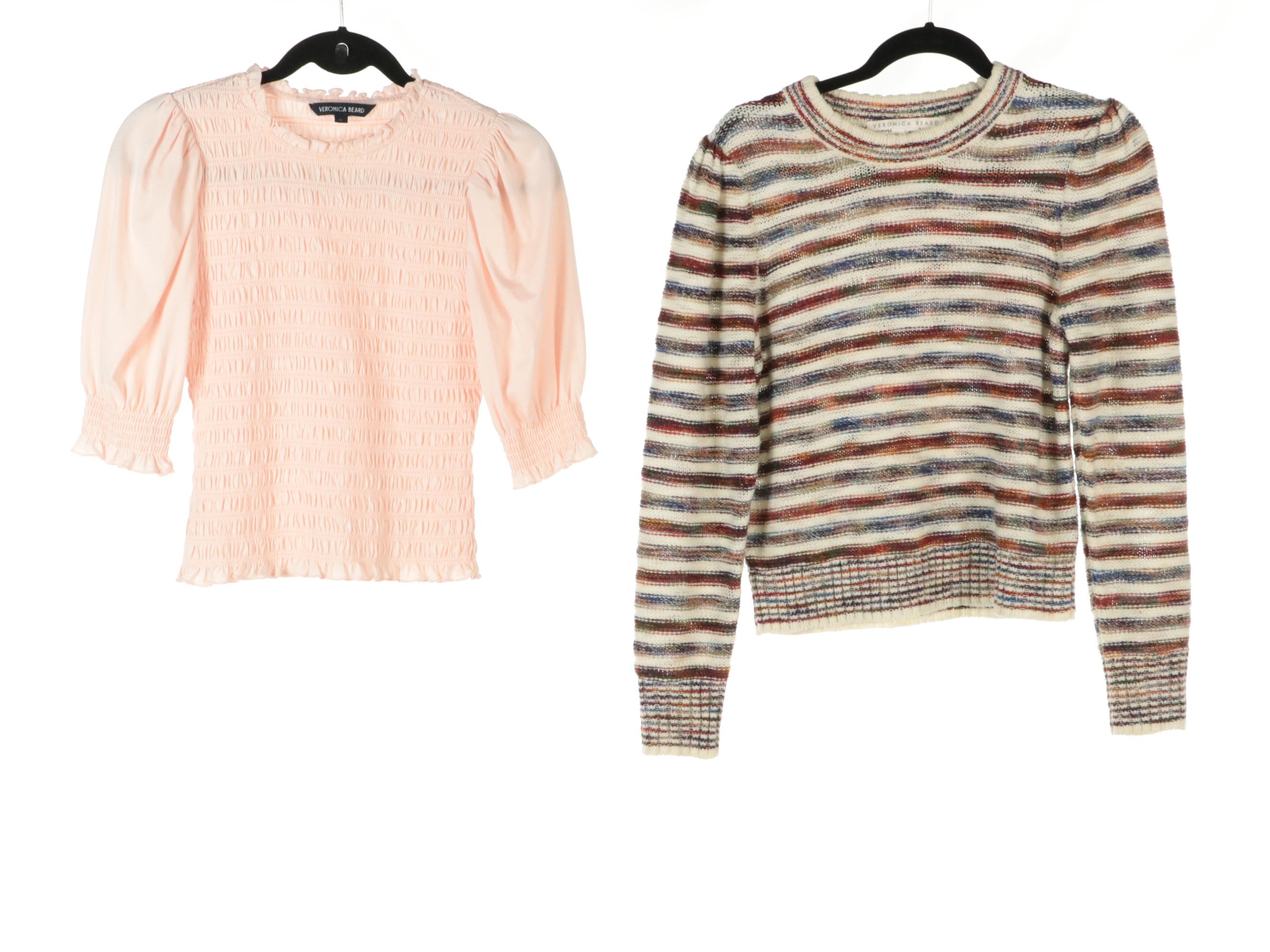 Veronica Beard Striped Wool Sweater, Pink Blouse and White Blazer & Other Jacket