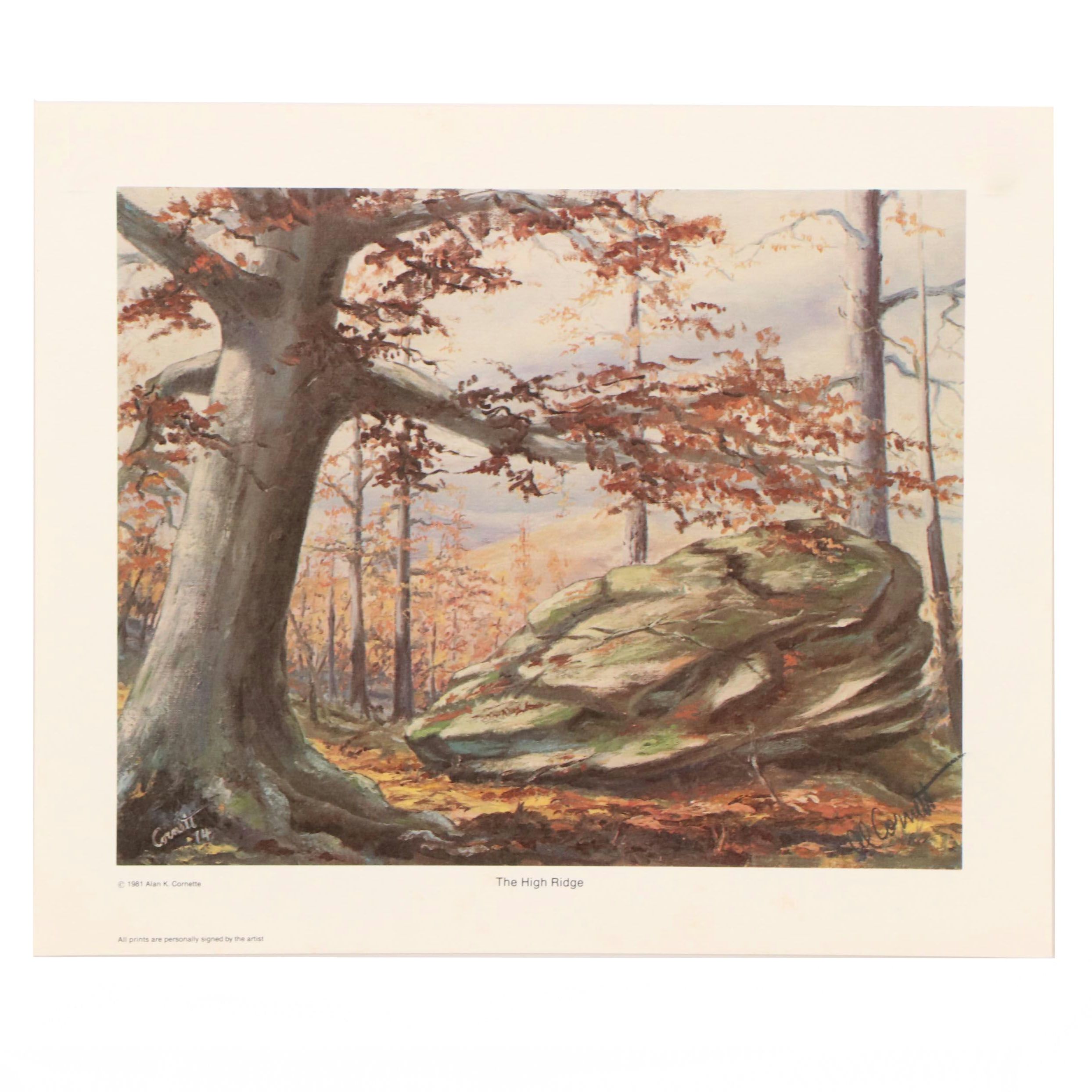 Alan Cornette Landscape Offset Lithograph "The High Ridge," 1981