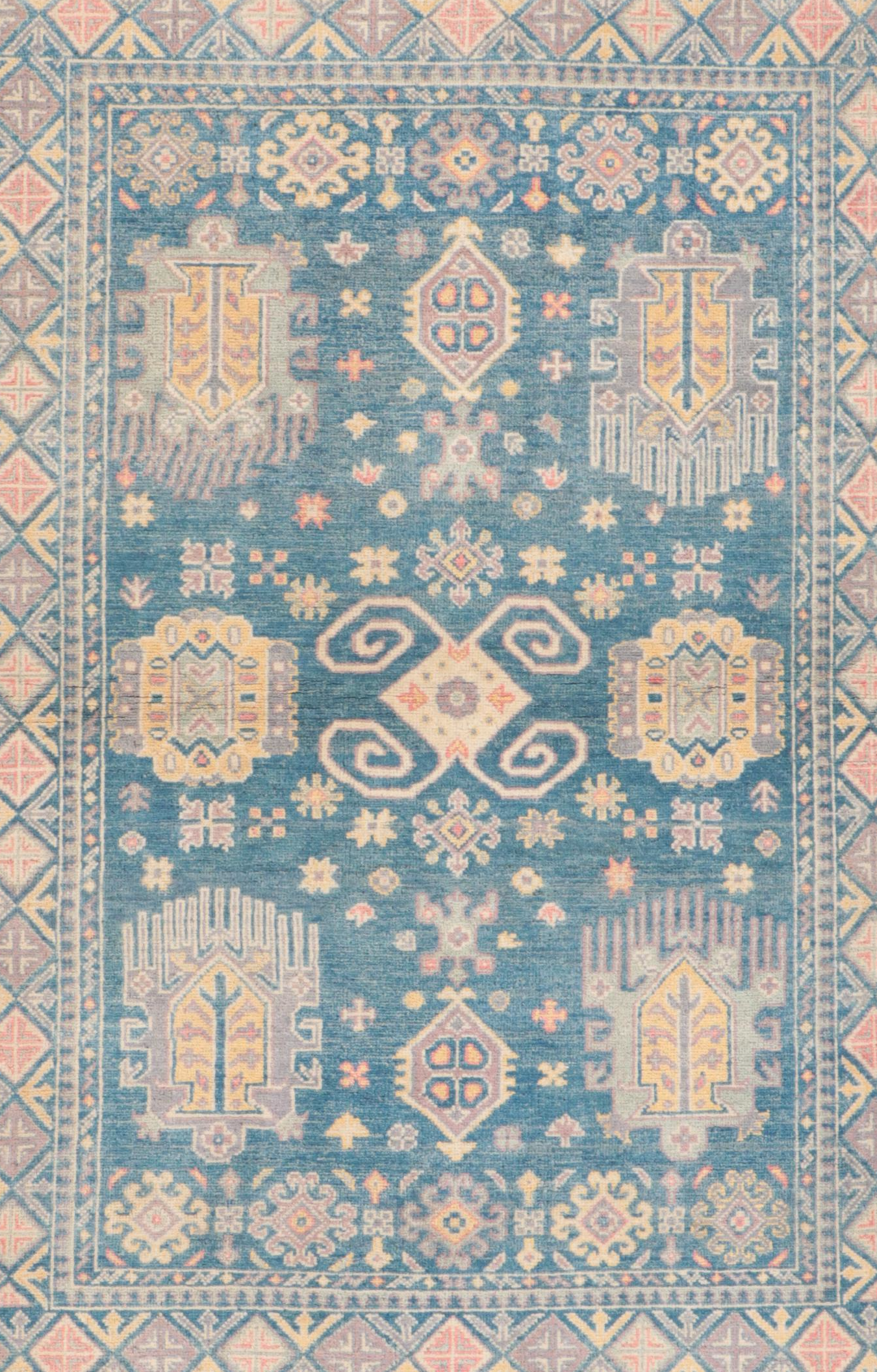 4' x 6'1 Hand-Knotted Pakistani Kazak Area Rug
