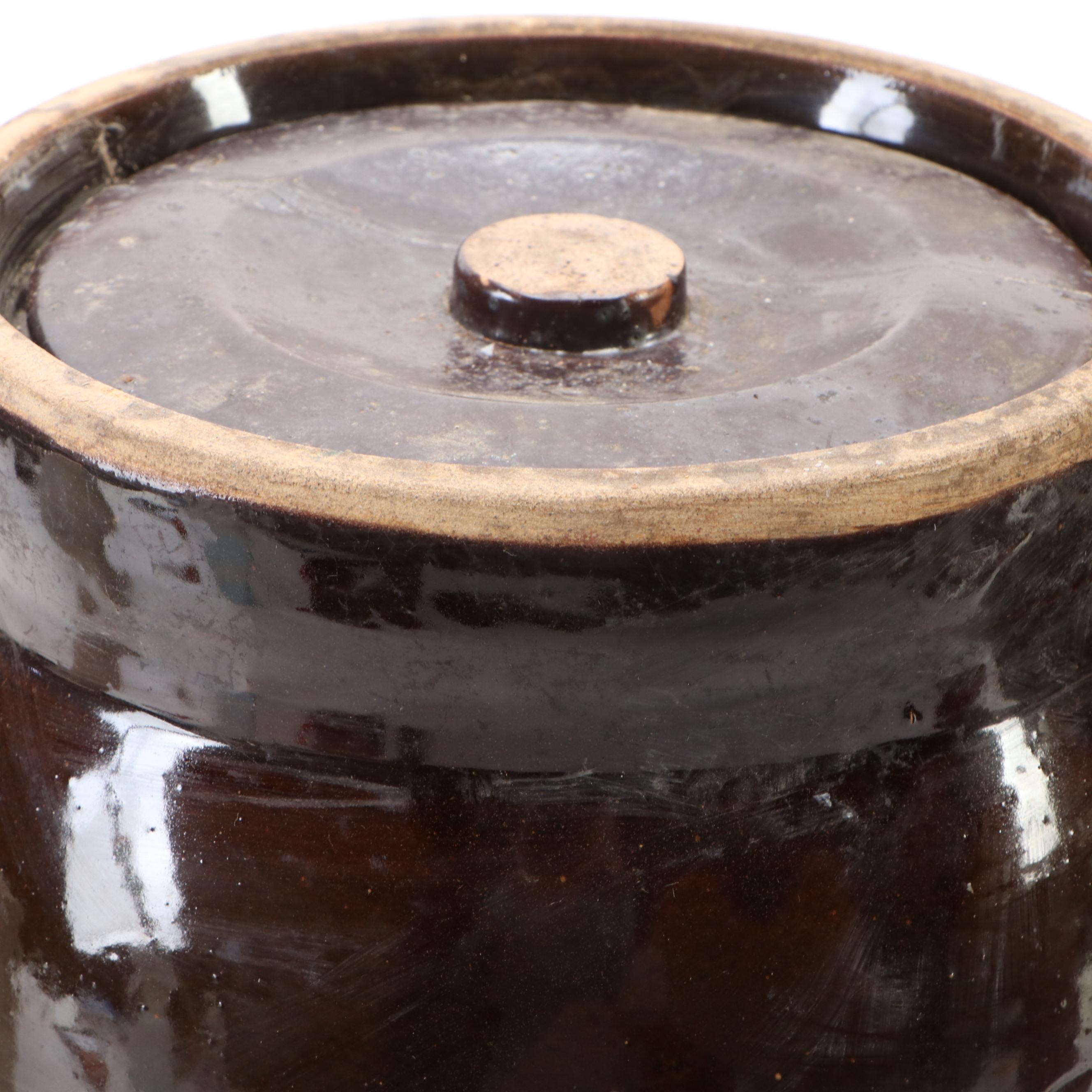 Robinson Ransbottom and Other Salt Glazed Stoneware Crocks with Art Pottery Vase