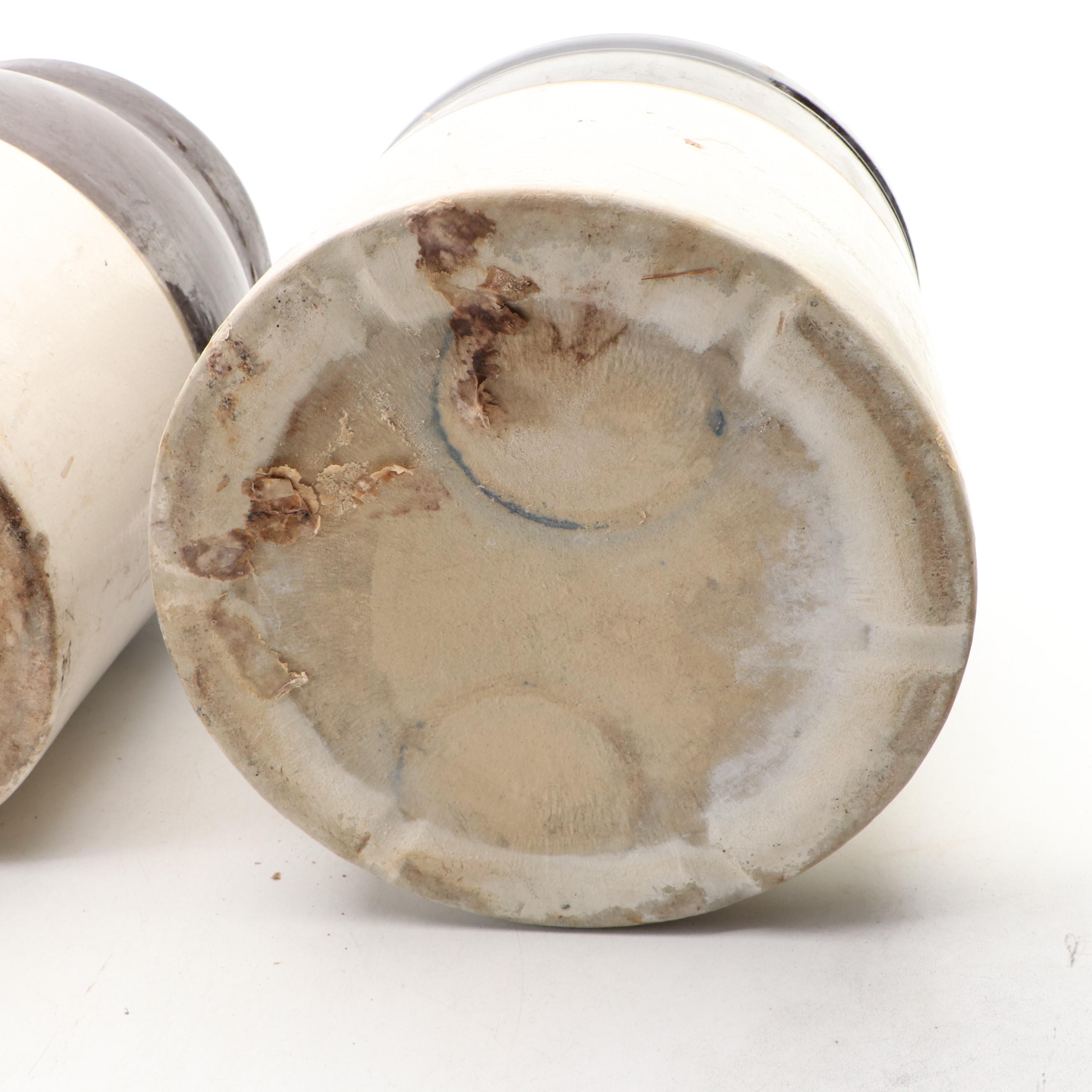 Robinson Ransbottom and Other Salt Glazed Stoneware Crocks with Art Pottery Vase