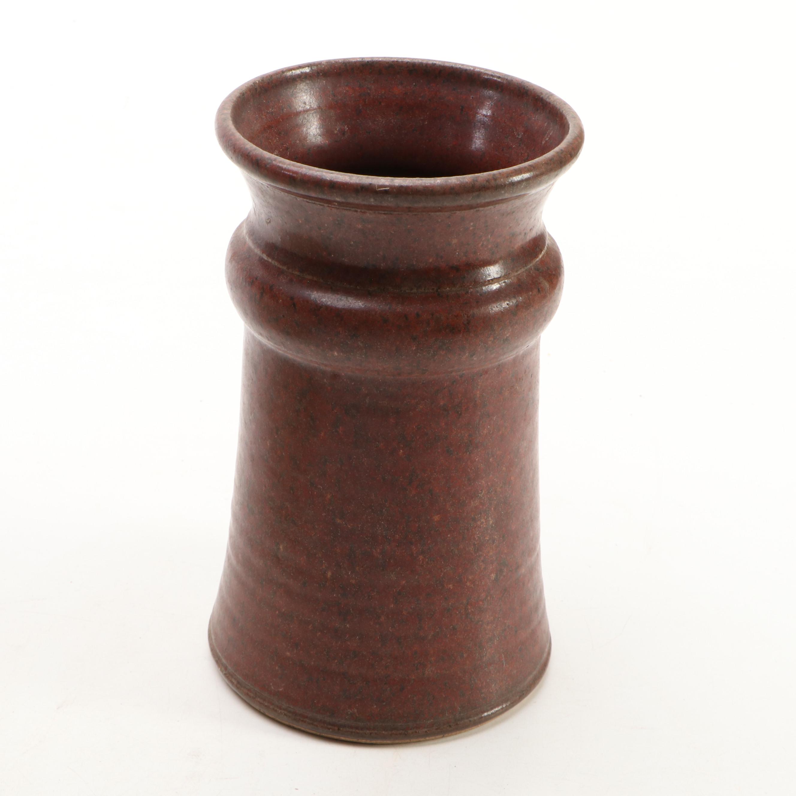 Robinson Ransbottom and Other Salt Glazed Stoneware Crocks with Art Pottery Vase