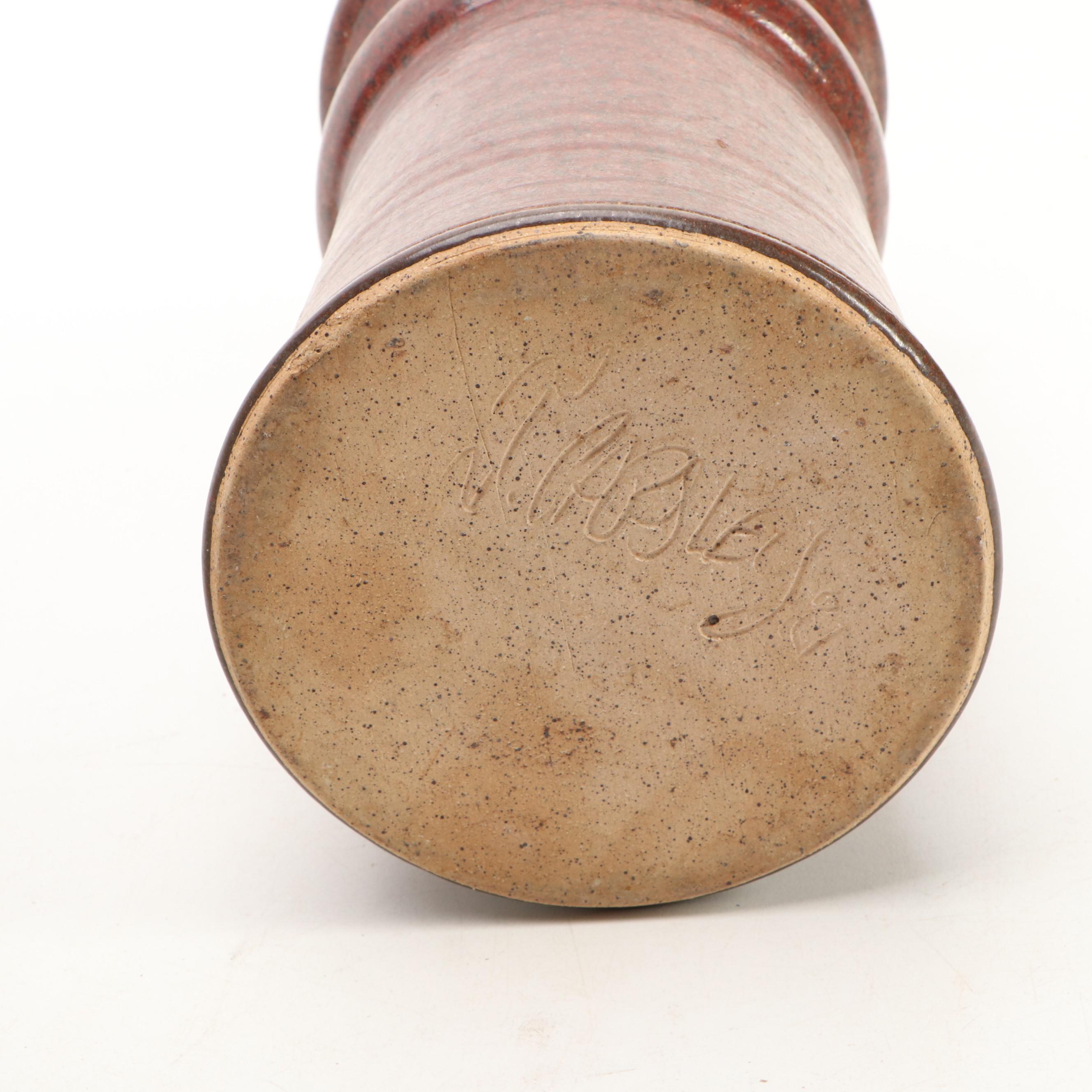 Robinson Ransbottom and Other Salt Glazed Stoneware Crocks with Art Pottery Vase