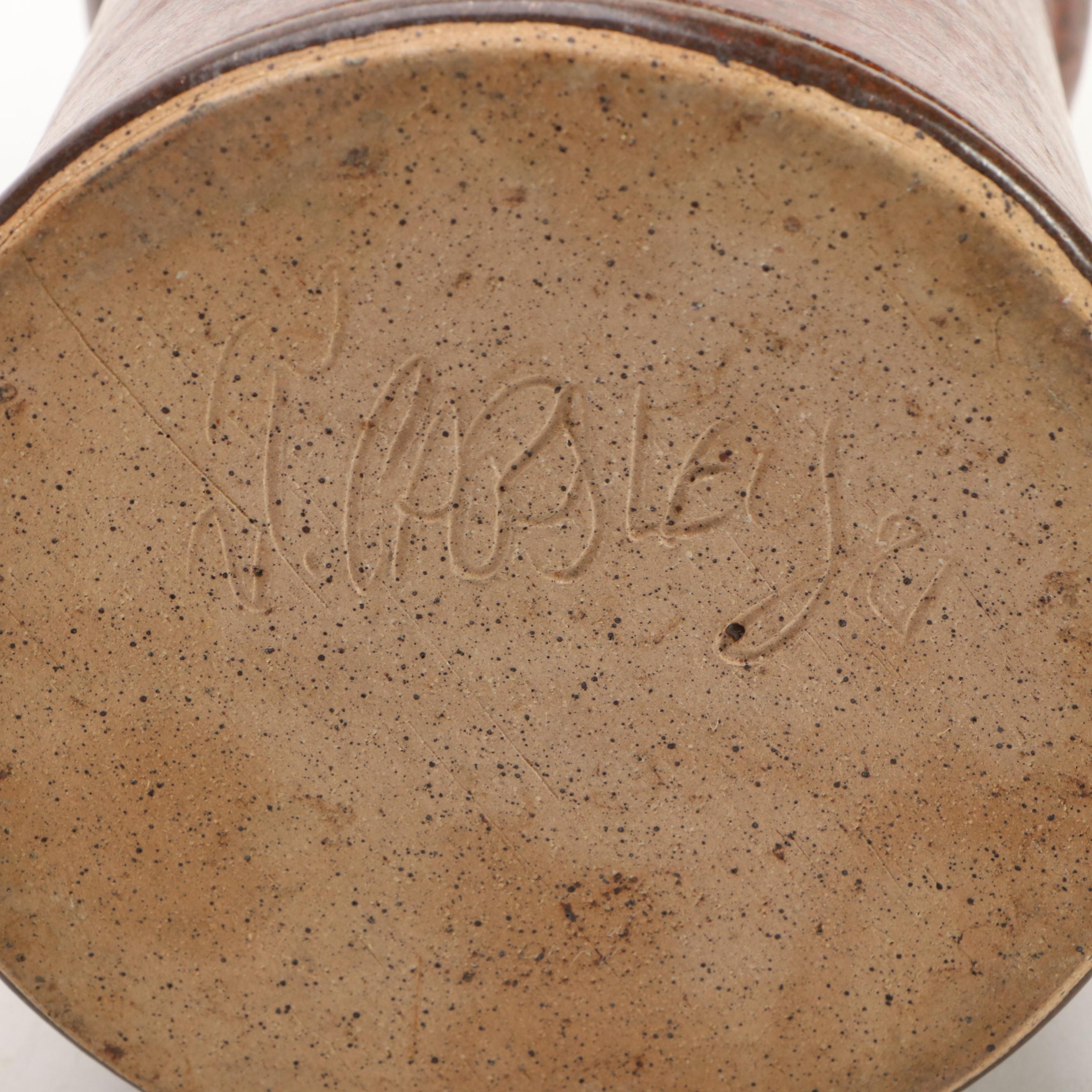 Robinson Ransbottom and Other Salt Glazed Stoneware Crocks with Art Pottery Vase