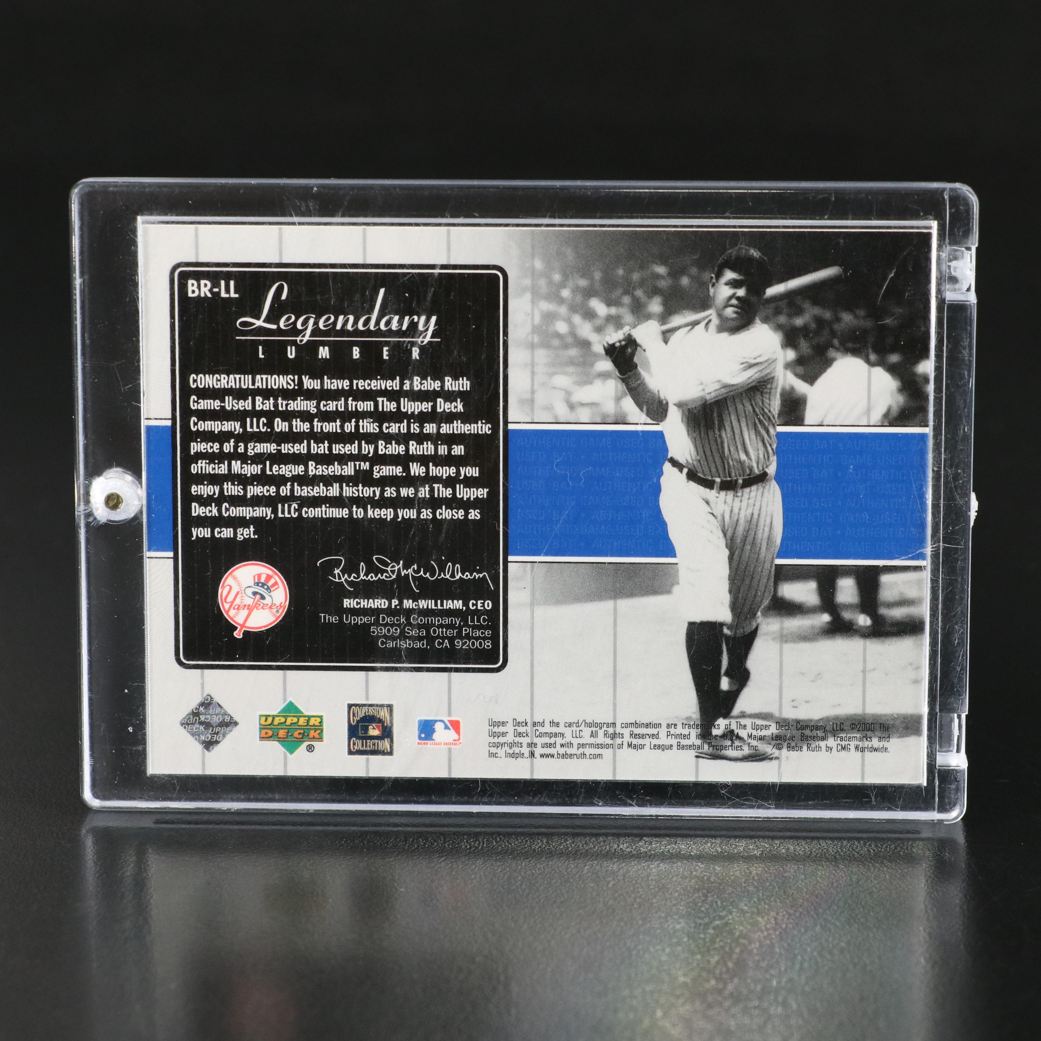 2000 Upper Deck Babe Ruth New York Yankees Game-Used Bat Baseball Card