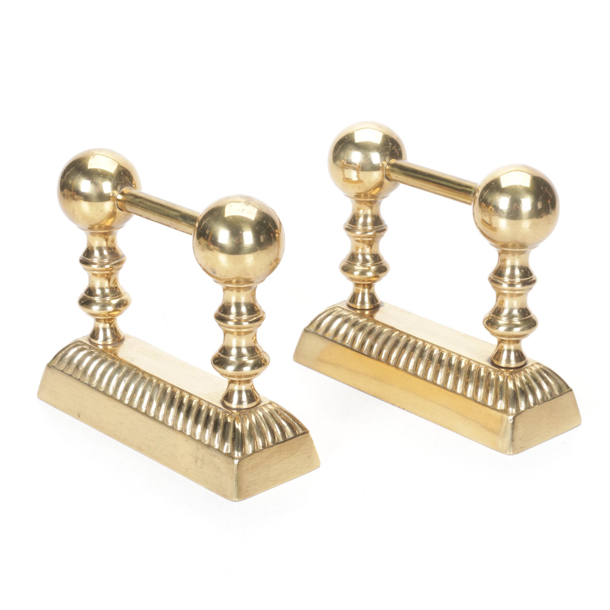 Repousse Magazine Rack with Brass Andirons & Fireplace Stool