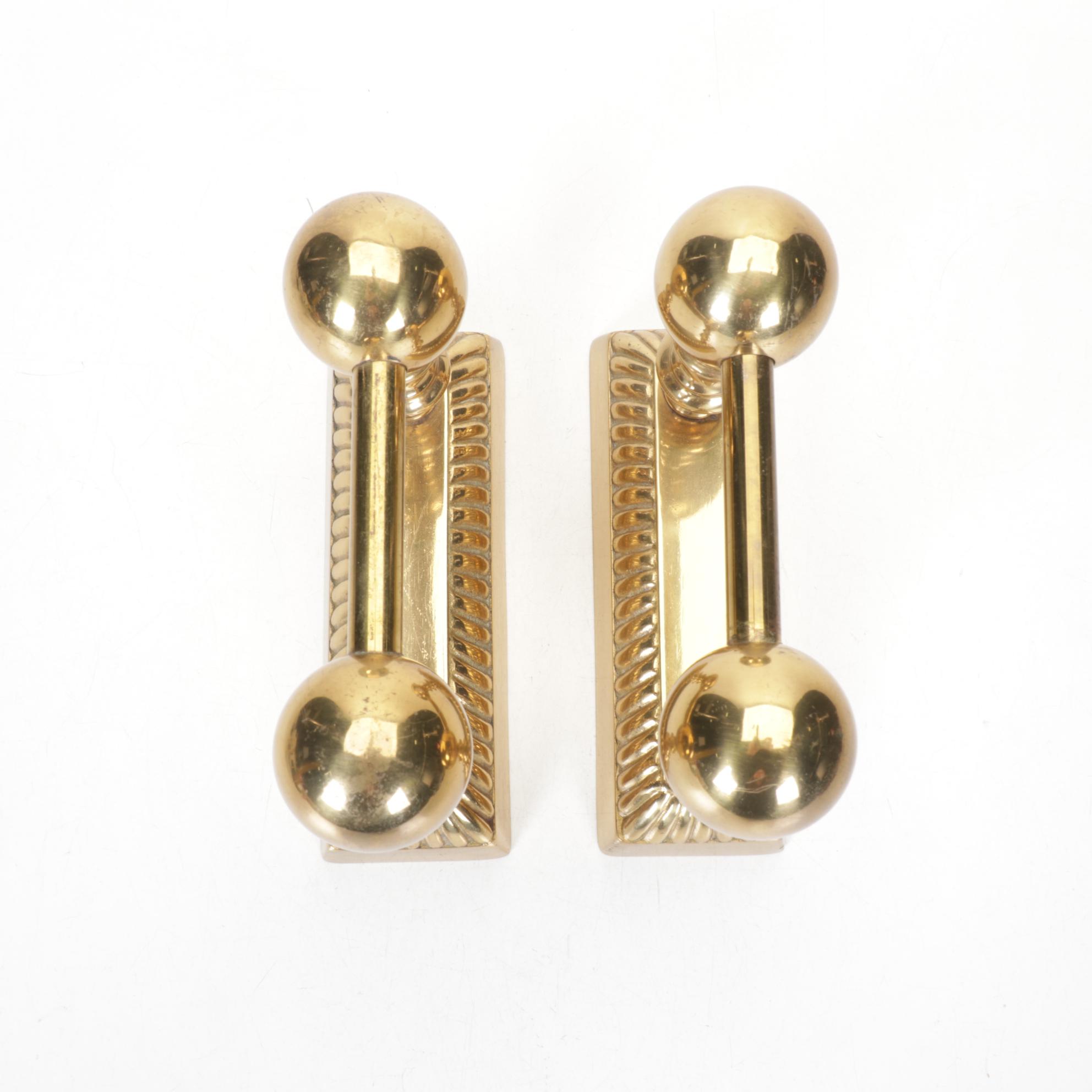 Repousse Magazine Rack with Brass Andirons & Fireplace Stool